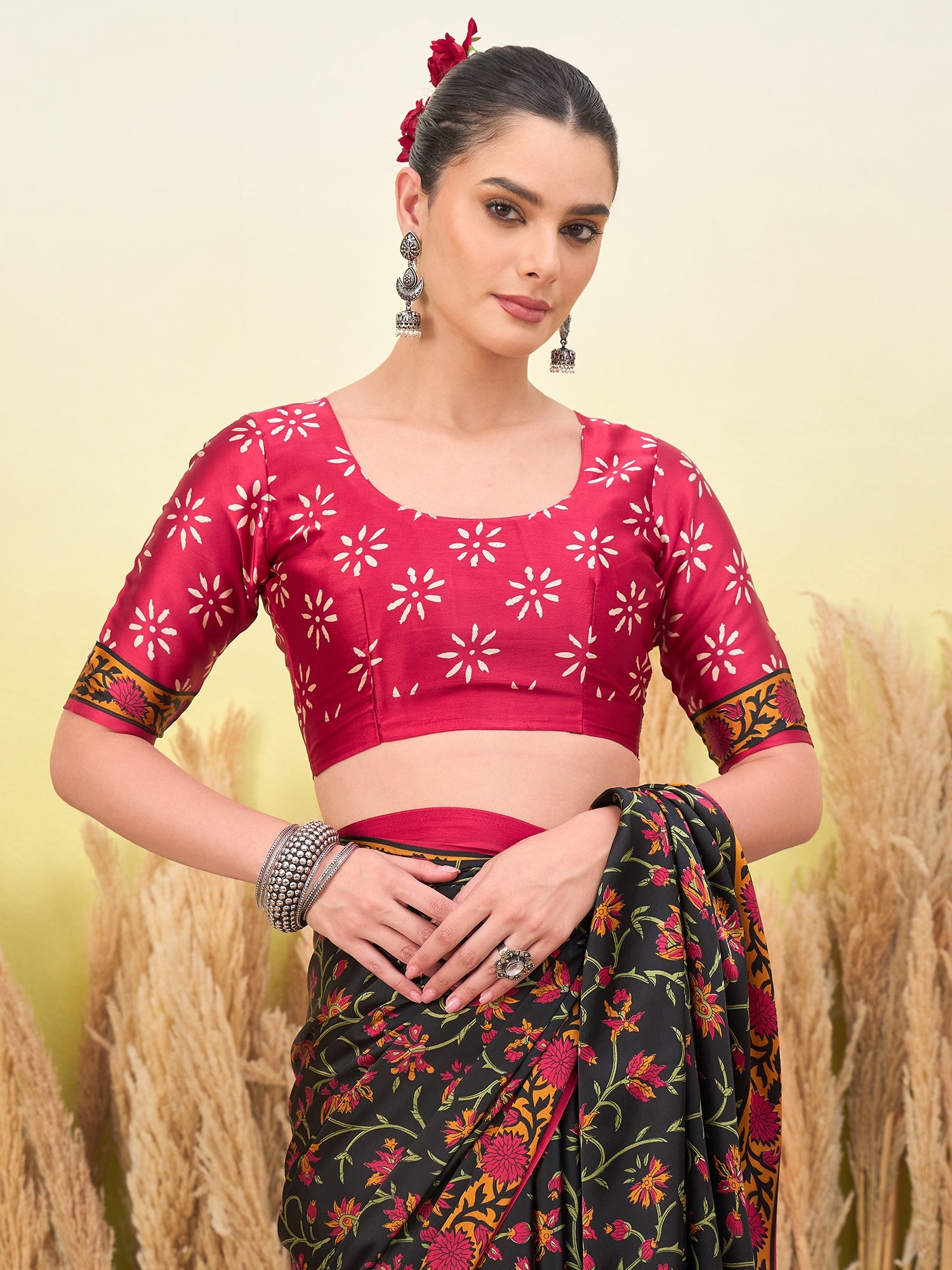 Regal Function Wear Silk Print Design Fancy Saree With Elegant Blouse Piecec