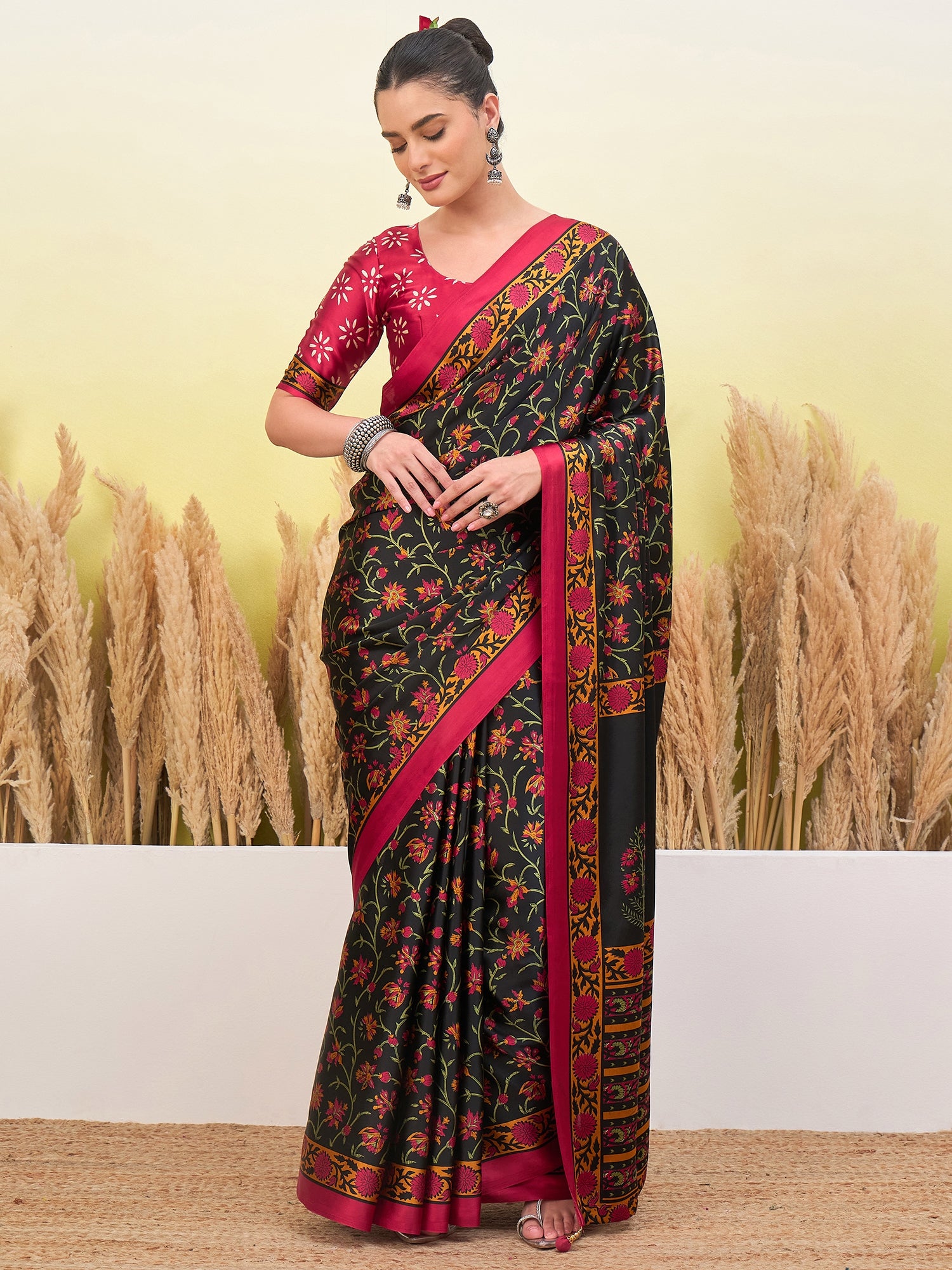 Regal Function Wear Silk Print Design Fancy Saree With Elegant Blouse Piecec