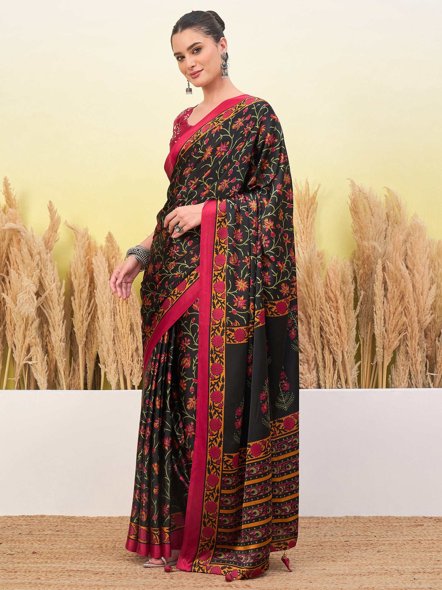 Regal Function Wear Silk Print Design Fancy Saree With Elegant Blouse Piecec