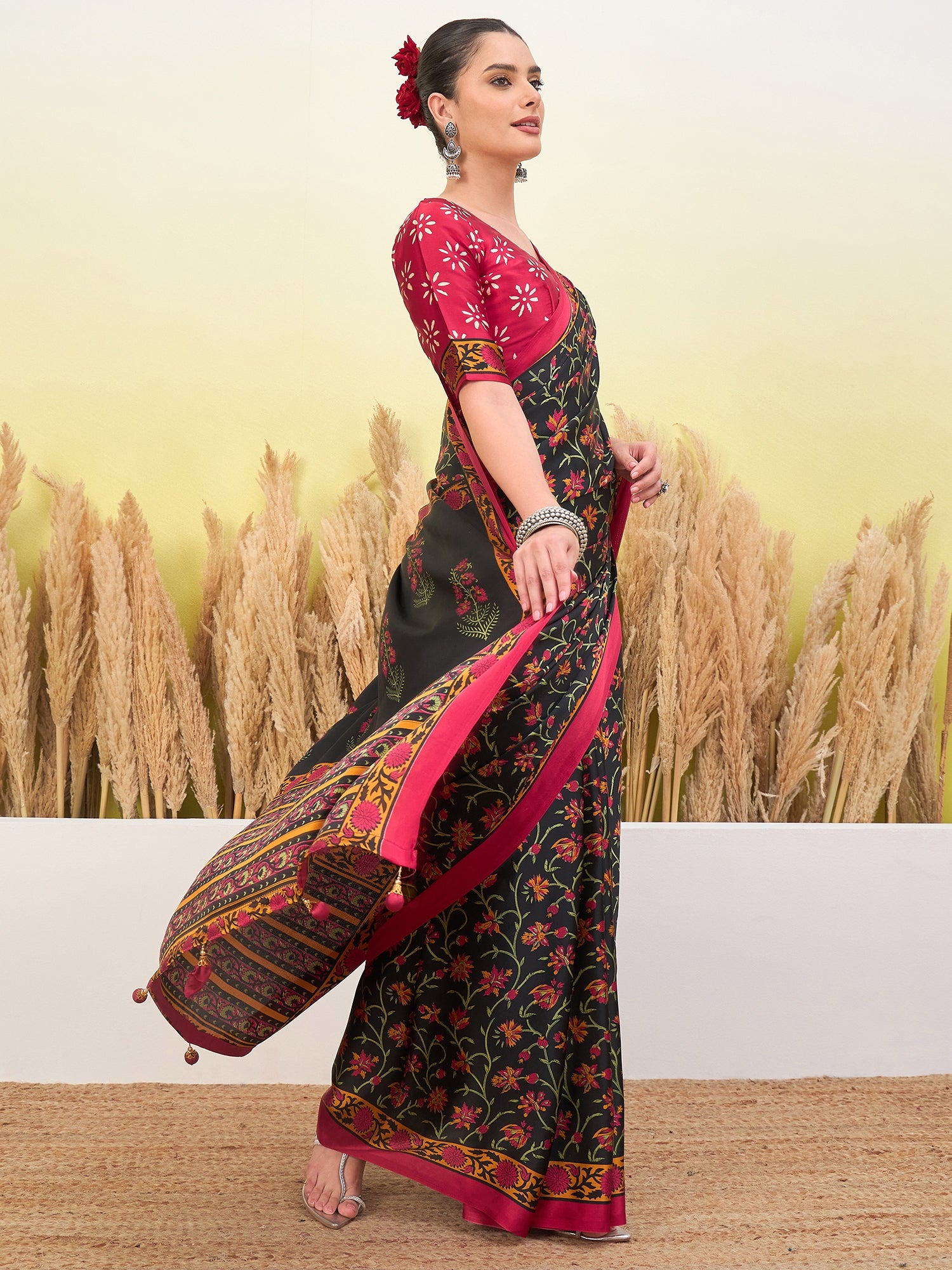 Regal Function Wear Silk Print Design Fancy Saree With Elegant Blouse Piecec