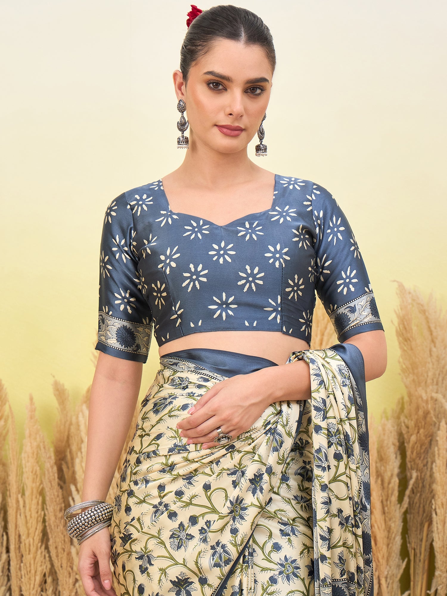Regal Function Wear Silk Print Design Fancy Saree With Elegant Blouse Piecec