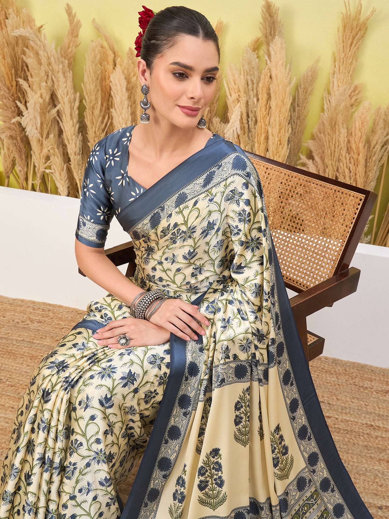Regal Function Wear Silk Print Design Fancy Saree With Elegant Blouse Piecec