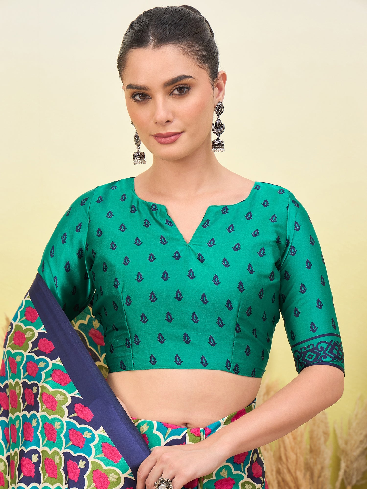 Blossom Party Wear Silk Flower Print Design Fancy Saree With Elegant Blouse Piece