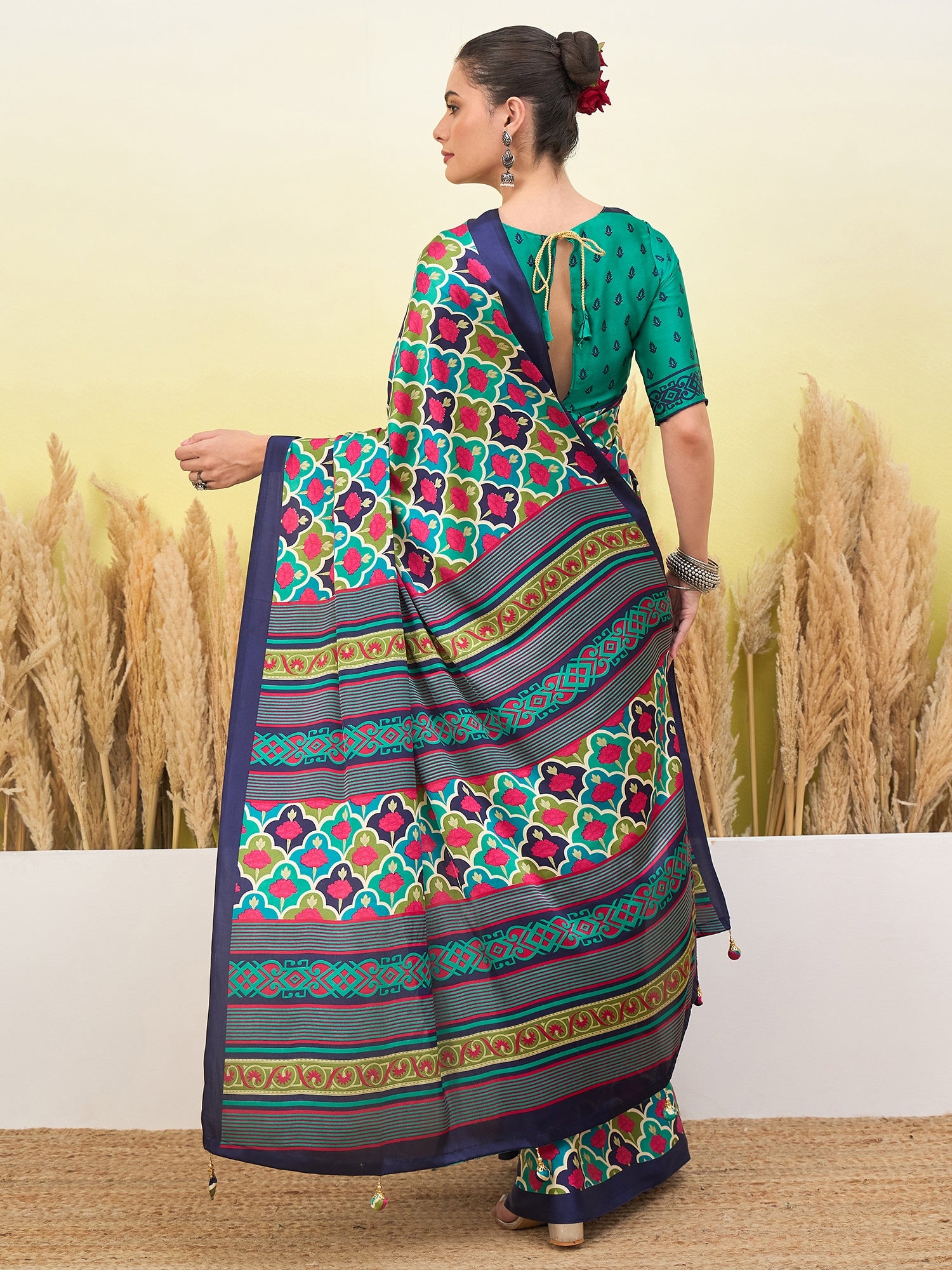 Blossom Party Wear Silk Flower Print Design Fancy Saree With Elegant Blouse Piece