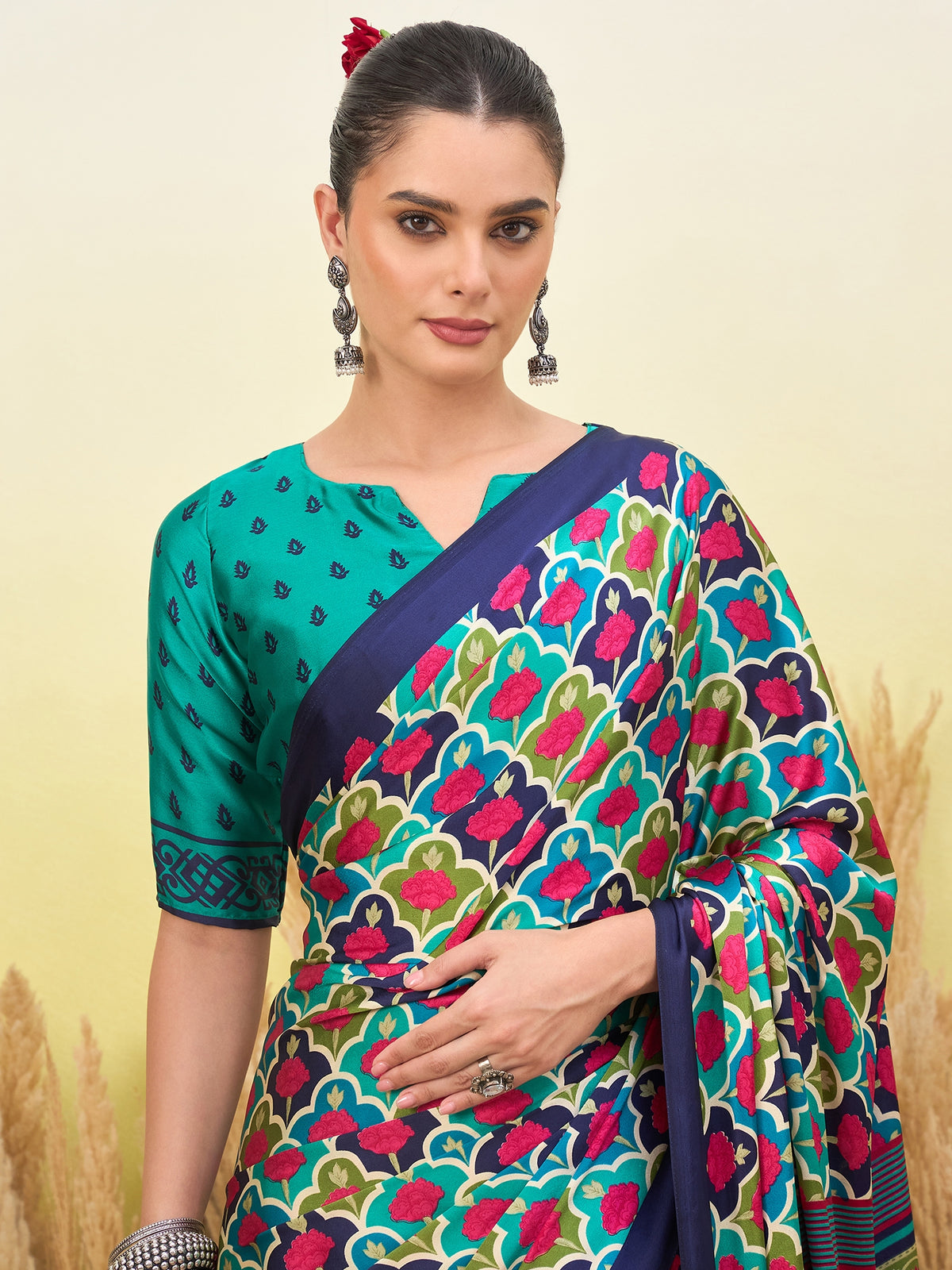 Blossom Party Wear Silk Flower Print Designer Saree With Unstitched Blouse Piece