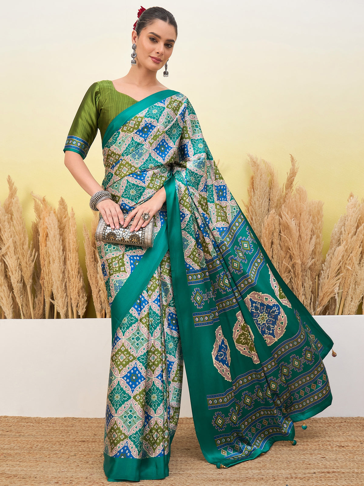 Heritage Function Wear Silk Print Tussels Work Fancy Saree With Blouse Unstitched Piece