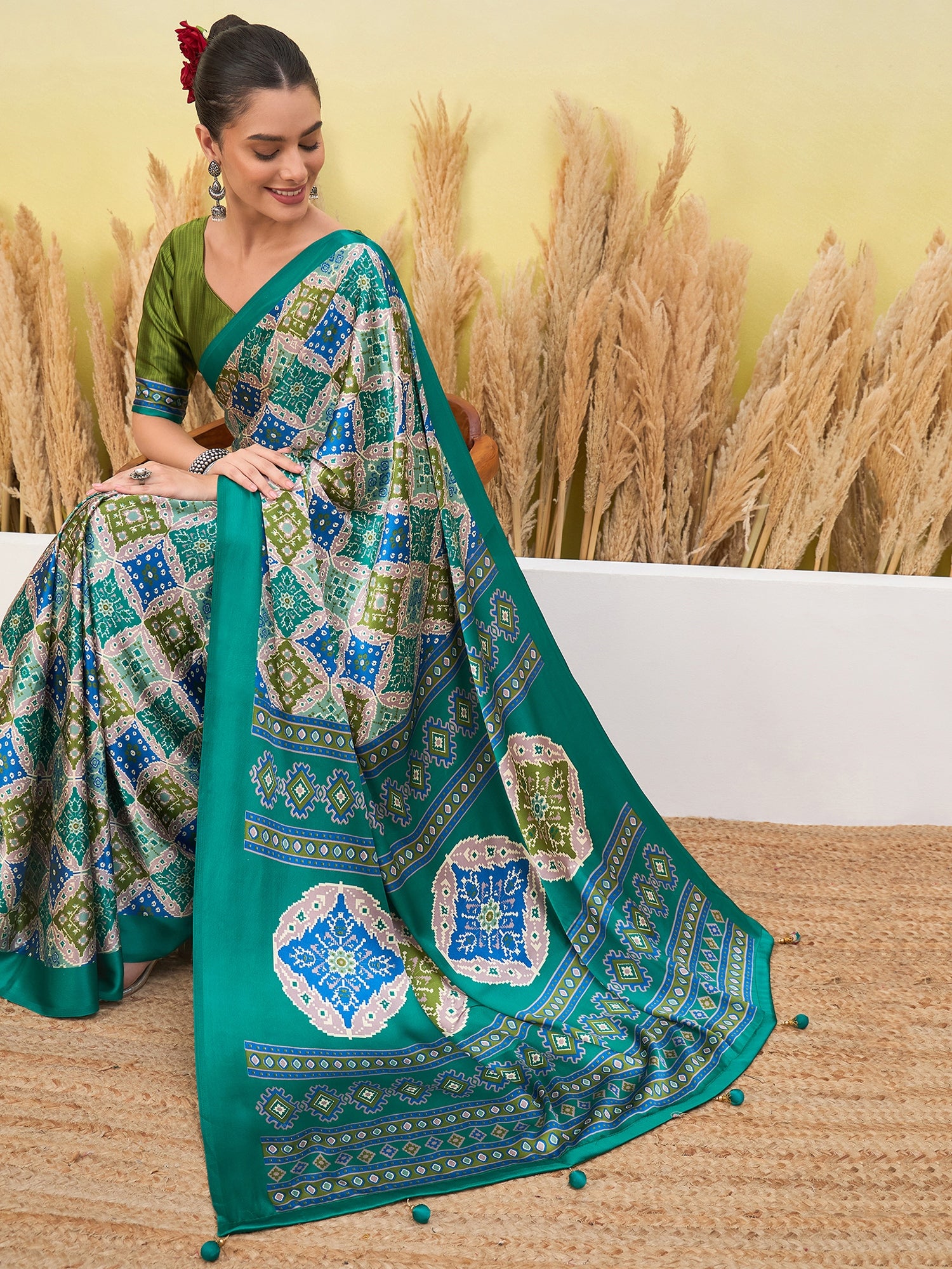 Heritage Function Wear Silk Print Tussels Work Fancy Saree With Blouse Unstitched Piece
