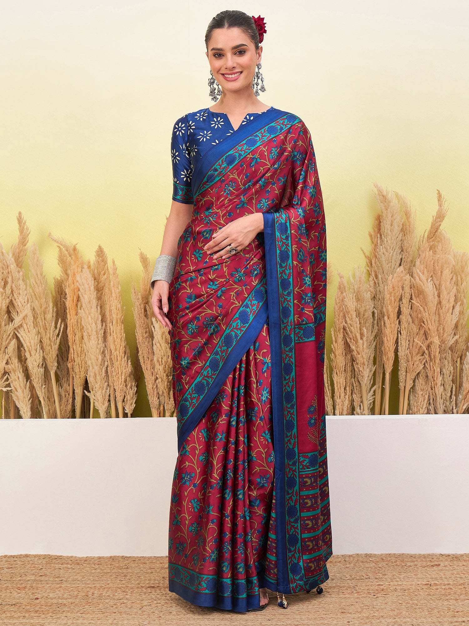 Regal Function Wear Silk Print Design Fancy Saree With Elegant Blouse Piecec