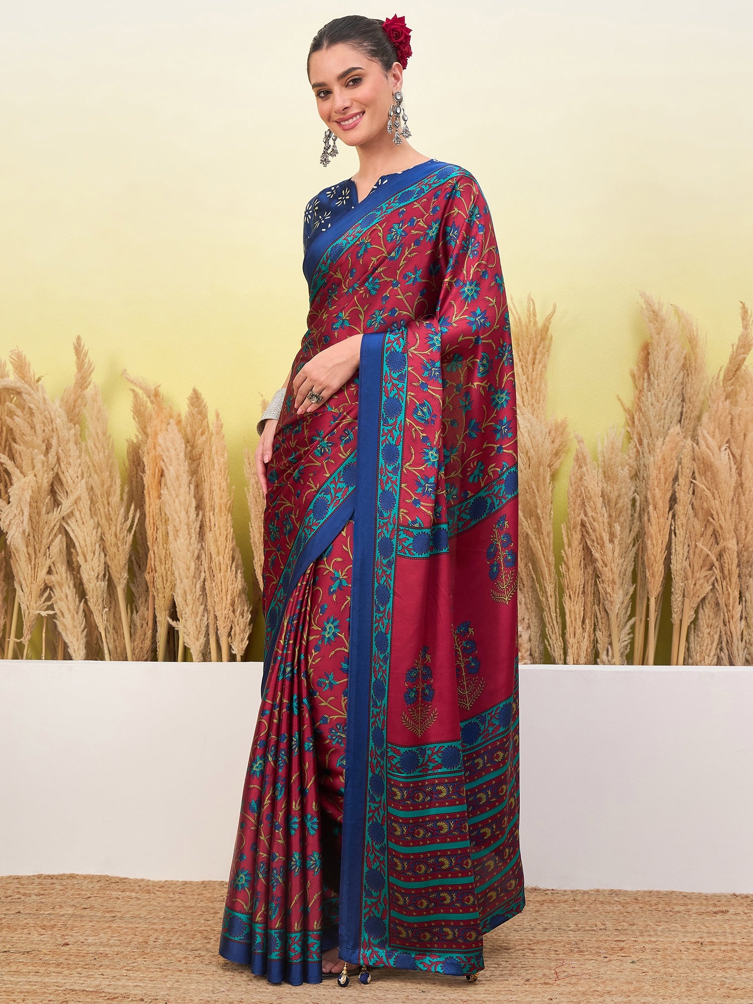 Regal Function Wear Silk Print Design Fancy Saree With Elegant Blouse Piecec