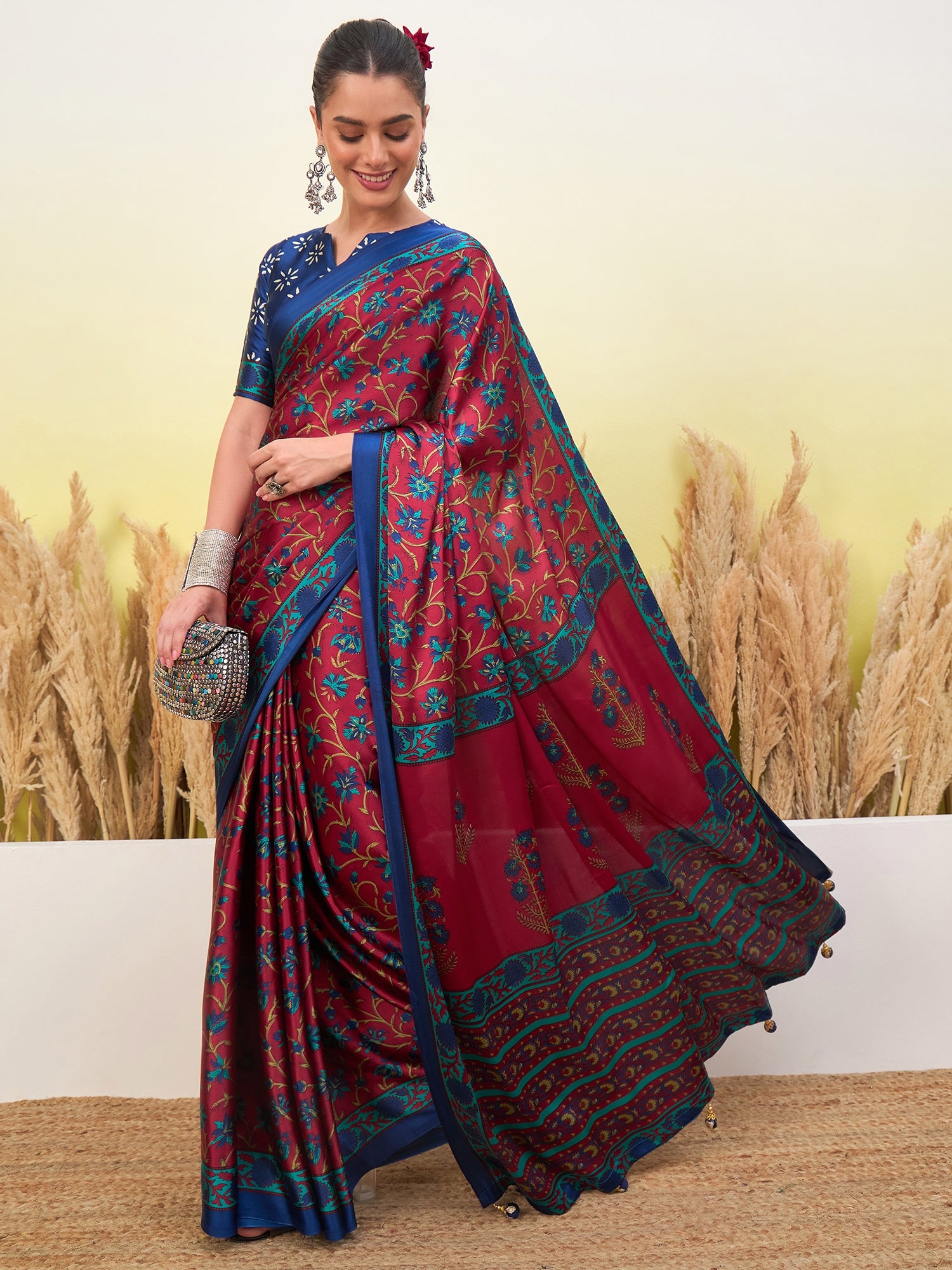 Regal Function Wear Silk Print Design Fancy Saree With Elegant Blouse Piecec