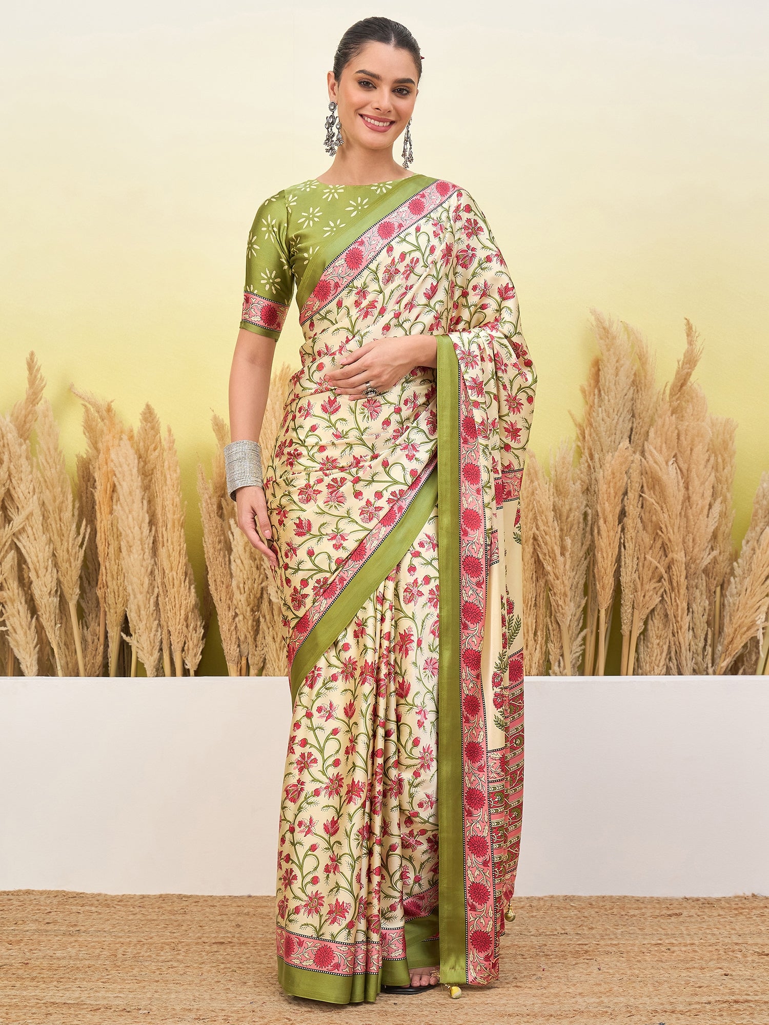 Regal Function Wear Silk Print Design Fancy Saree With Elegant Blouse Piecec