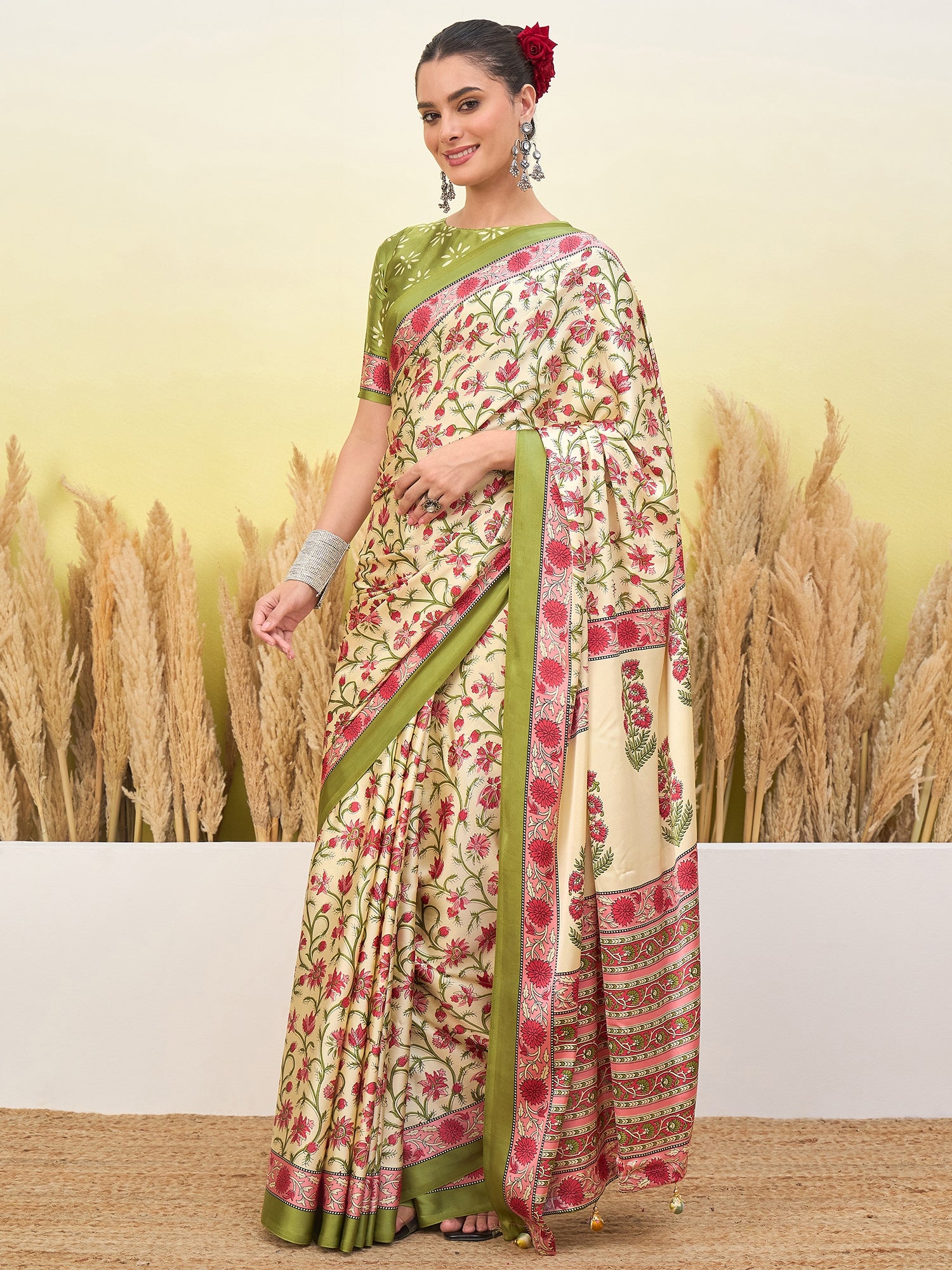 Regal Function Wear Silk Print Design Fancy Saree With Elegant Blouse Piecec