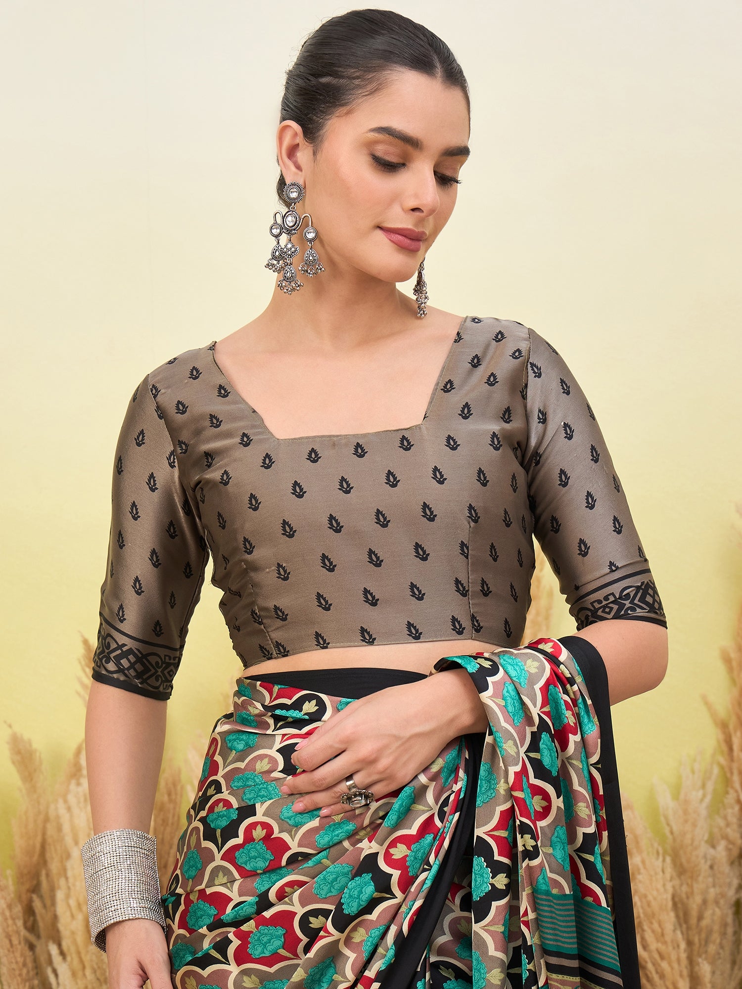 Blossom Party Wear Silk Flower Print Design Fancy Saree With Elegant Blouse Piece