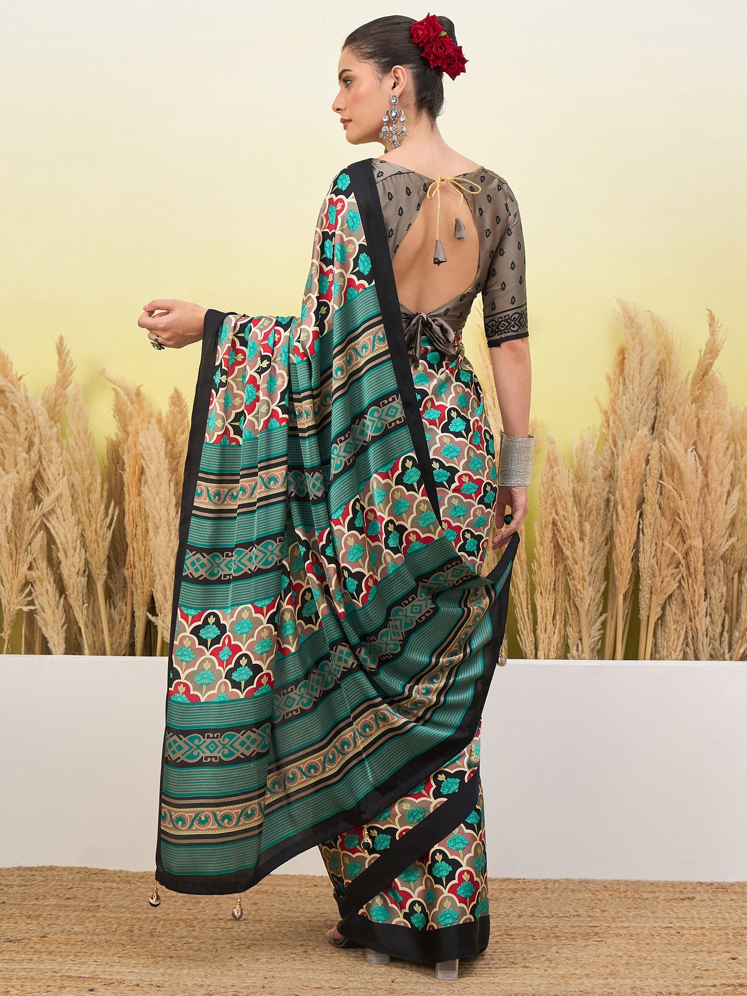 Blossom Party Wear Silk Flower Print Design Fancy Saree With Elegant Blouse Piece