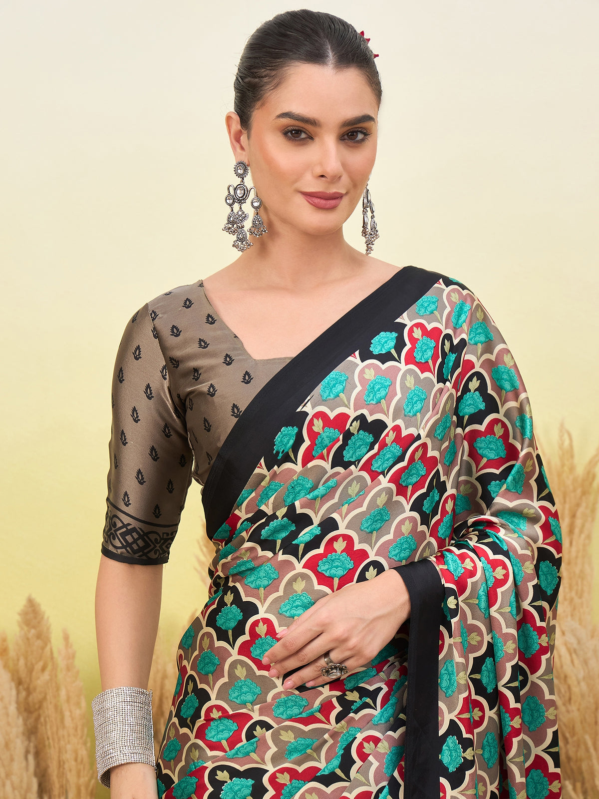 Blossom Party Wear Silk Flower Print Designer Saree With Unstitched Blouse Piece