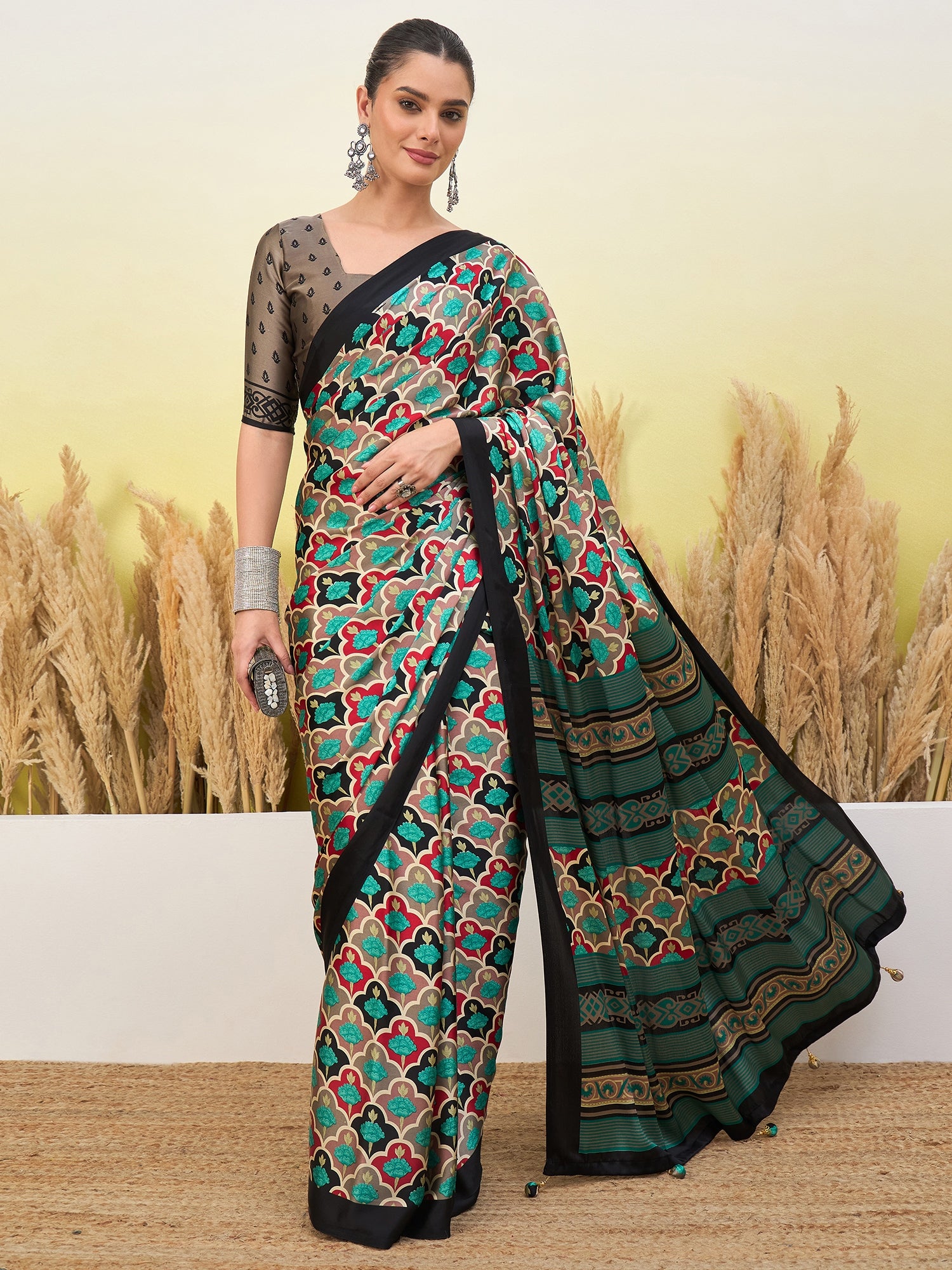 Blossom Party Wear Silk Flower Print Designer Saree With Unstitched Blouse Piece