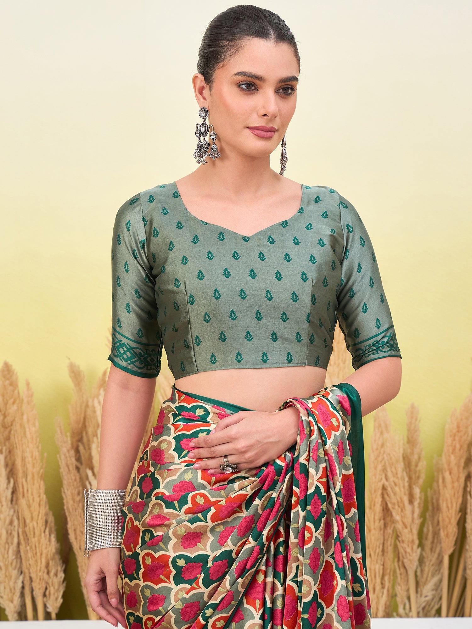 Blossom Party Wear Silk Flower Print Designer Saree With Unstitched Blouse Piece