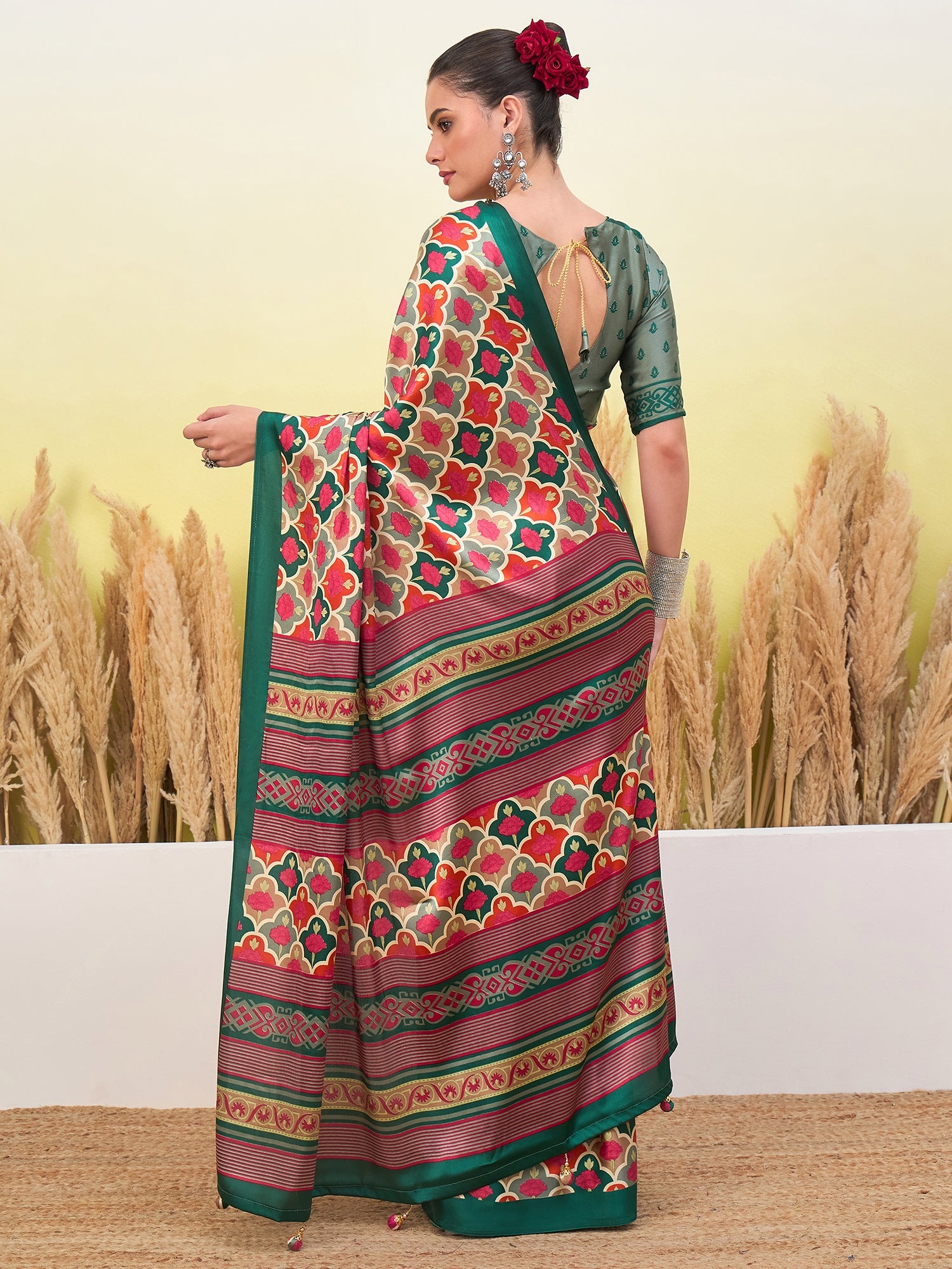 Blossom Party Wear Silk Flower Print Design Fancy Saree With Elegant Blouse Piece