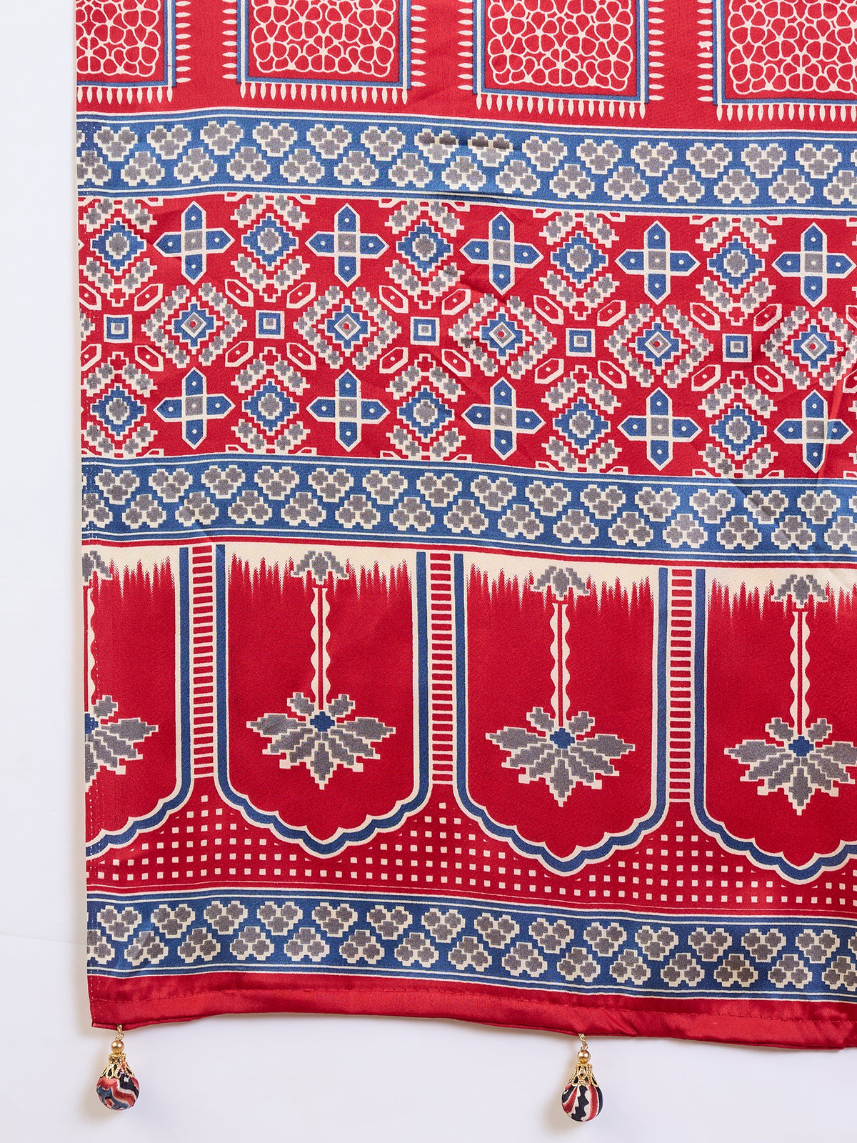 Scrupulous Party Wear Satin Silk Ajrak Printed Rich Pallu Designer Saree With Unstitched Blouse Piece