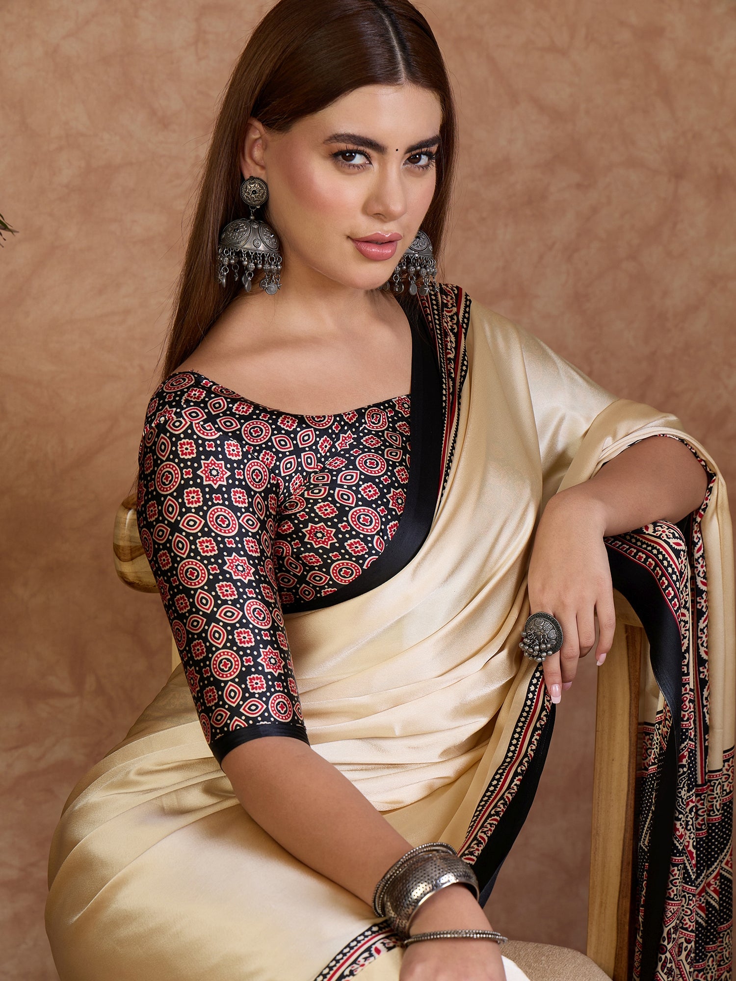 Desirable Function Wear Satin Silk Print Design Rich Pallu Fancy Saree With Unstitched Blouse Piece