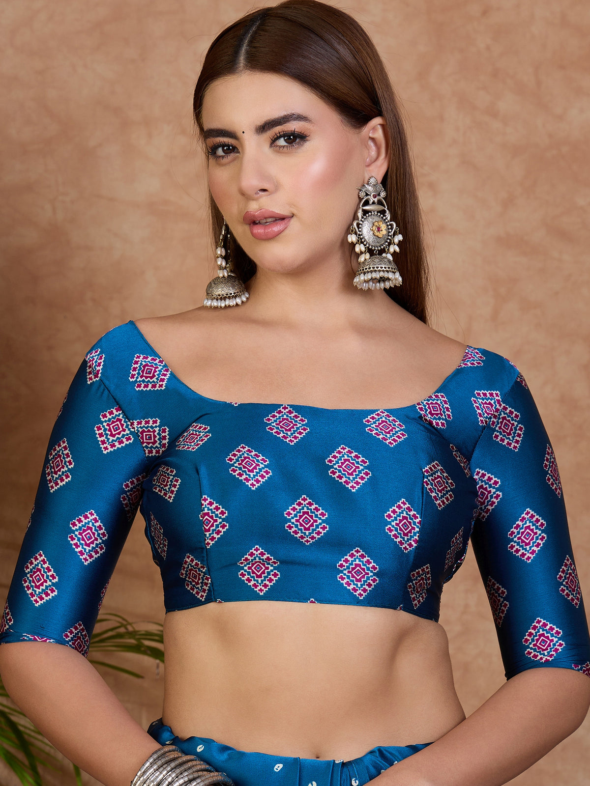 Scrupulous Party Wear Satin Silk Ajrak Printed Rich Pallu Designer Saree With Unstitched Blouse Piece