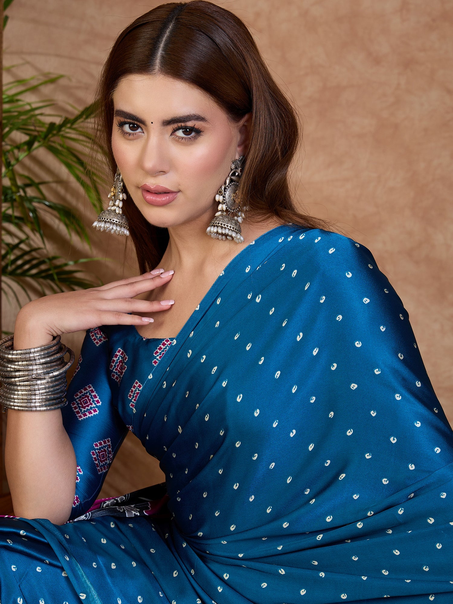 Scrupulous Party Wear Satin Silk Ajrak Printed Rich Pallu Designer Saree With Unstitched Blouse Piece