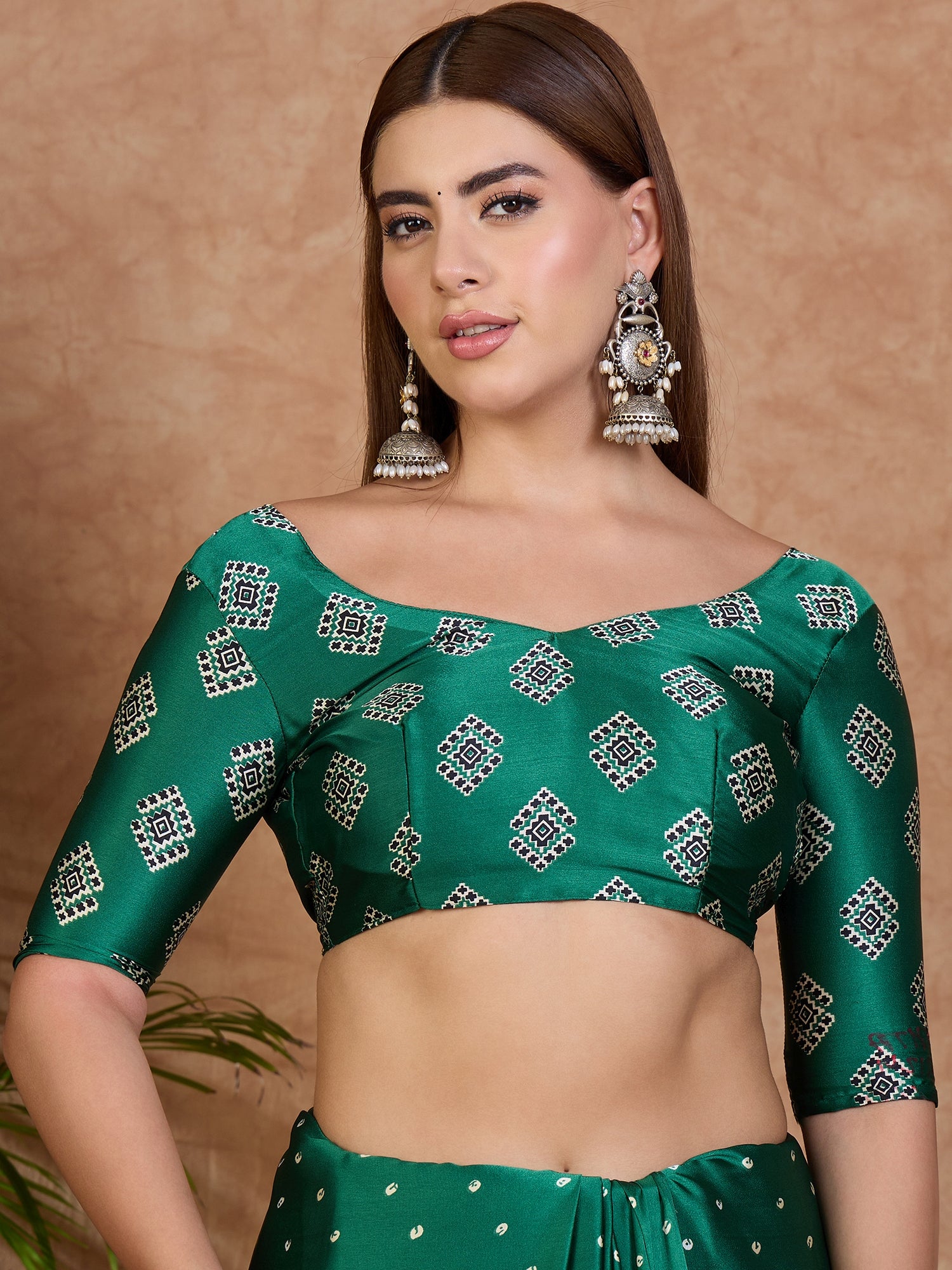 Scrupulous Party Wear Satin Silk Ajrak Printed Rich Pallu Designer Saree With Unstitched Blouse Piece
