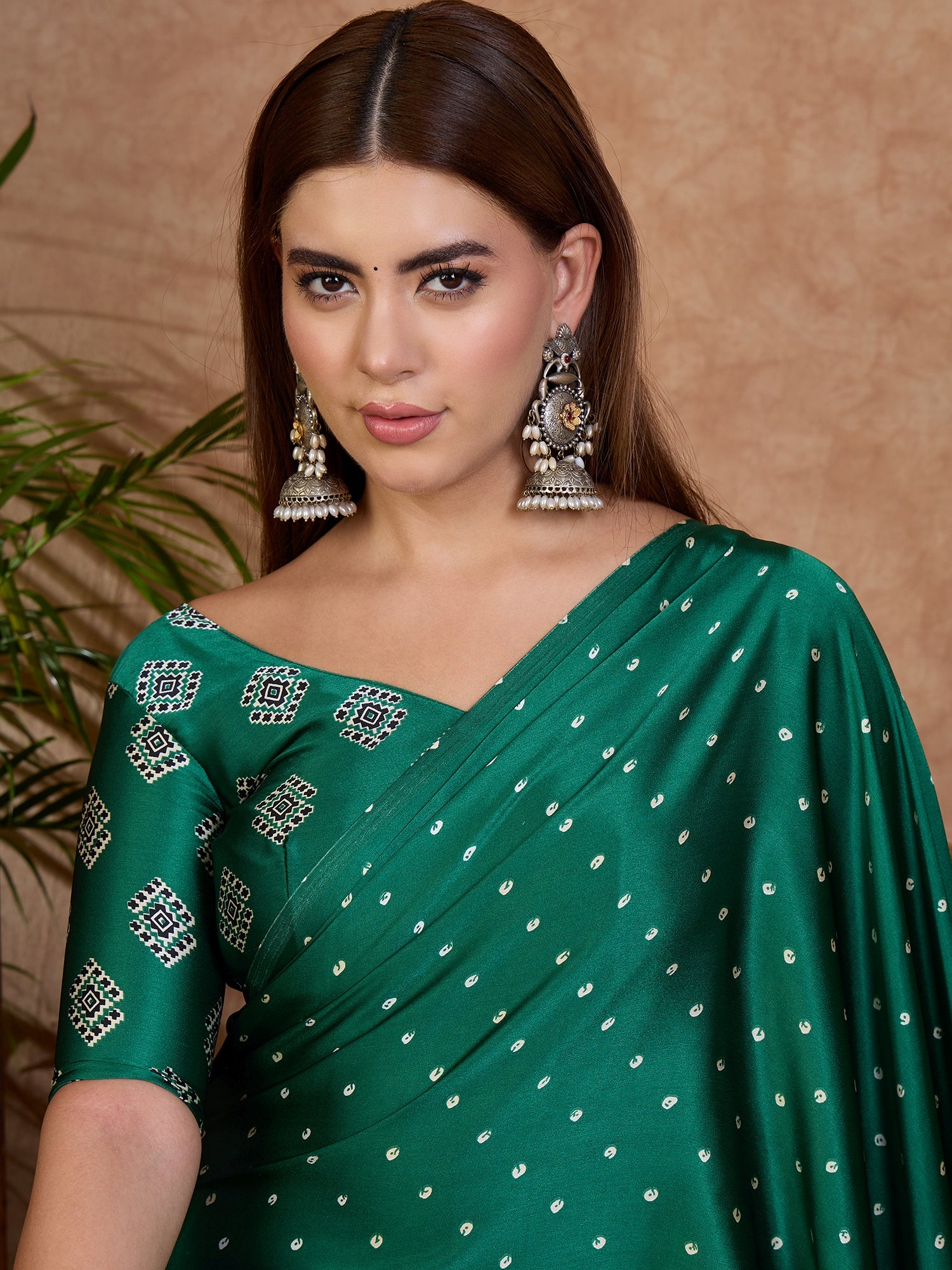 Scrupulous Party Wear Satin Silk Ajrak Printed Rich Pallu Designer Saree With Unstitched Blouse Piece
