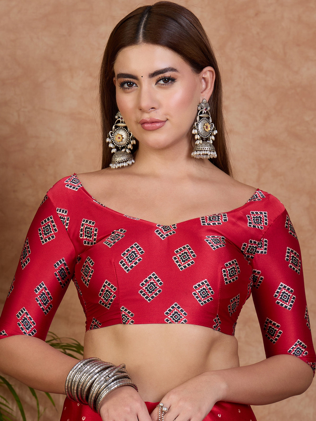 Scrupulous Party Wear Satin Silk Ajrak Printed Rich Pallu Designer Saree With Unstitched Blouse Piece