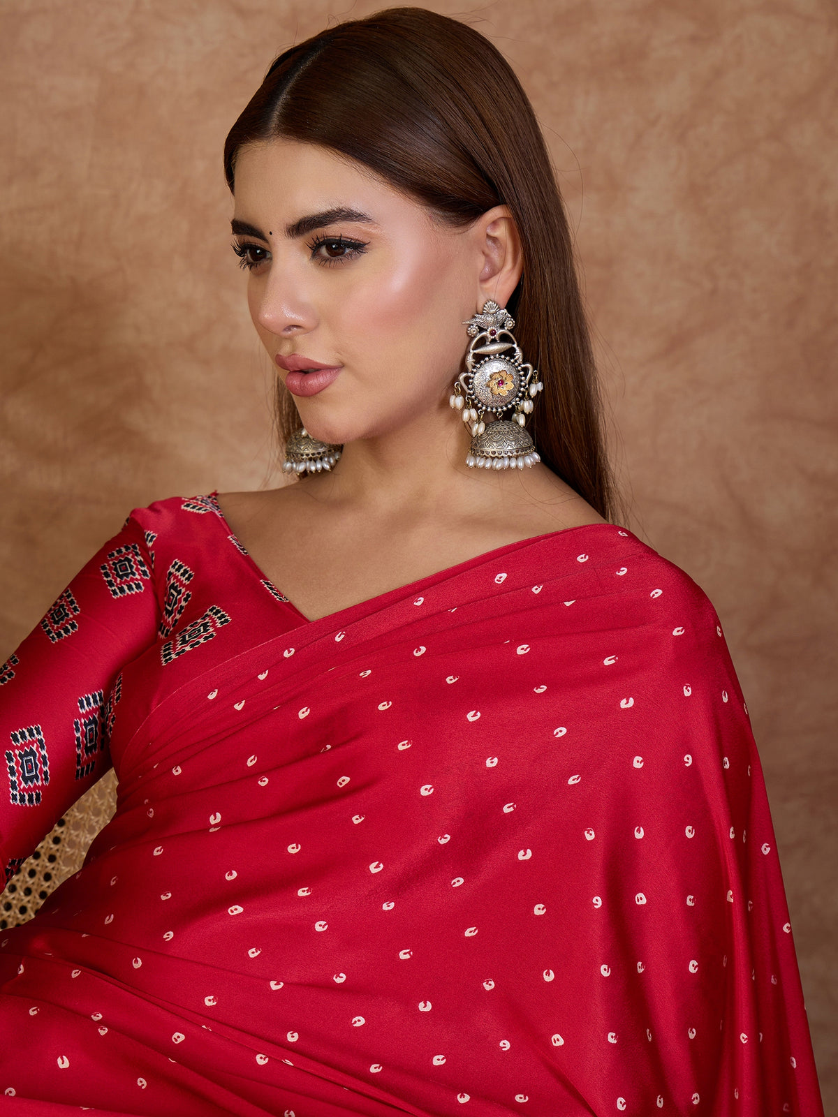 Scrupulous Party Wear Satin Silk Ajrak Printed Rich Pallu Designer Saree With Unstitched Blouse Piece