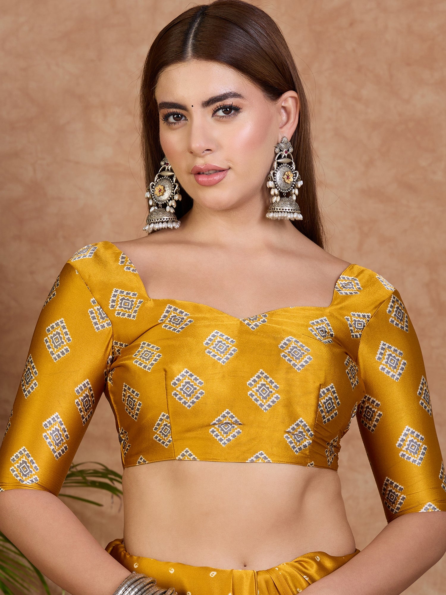 Scrupulous Party Wear Satin Silk Ajrak Printed Rich Pallu Designer Saree With Unstitched Blouse Piece