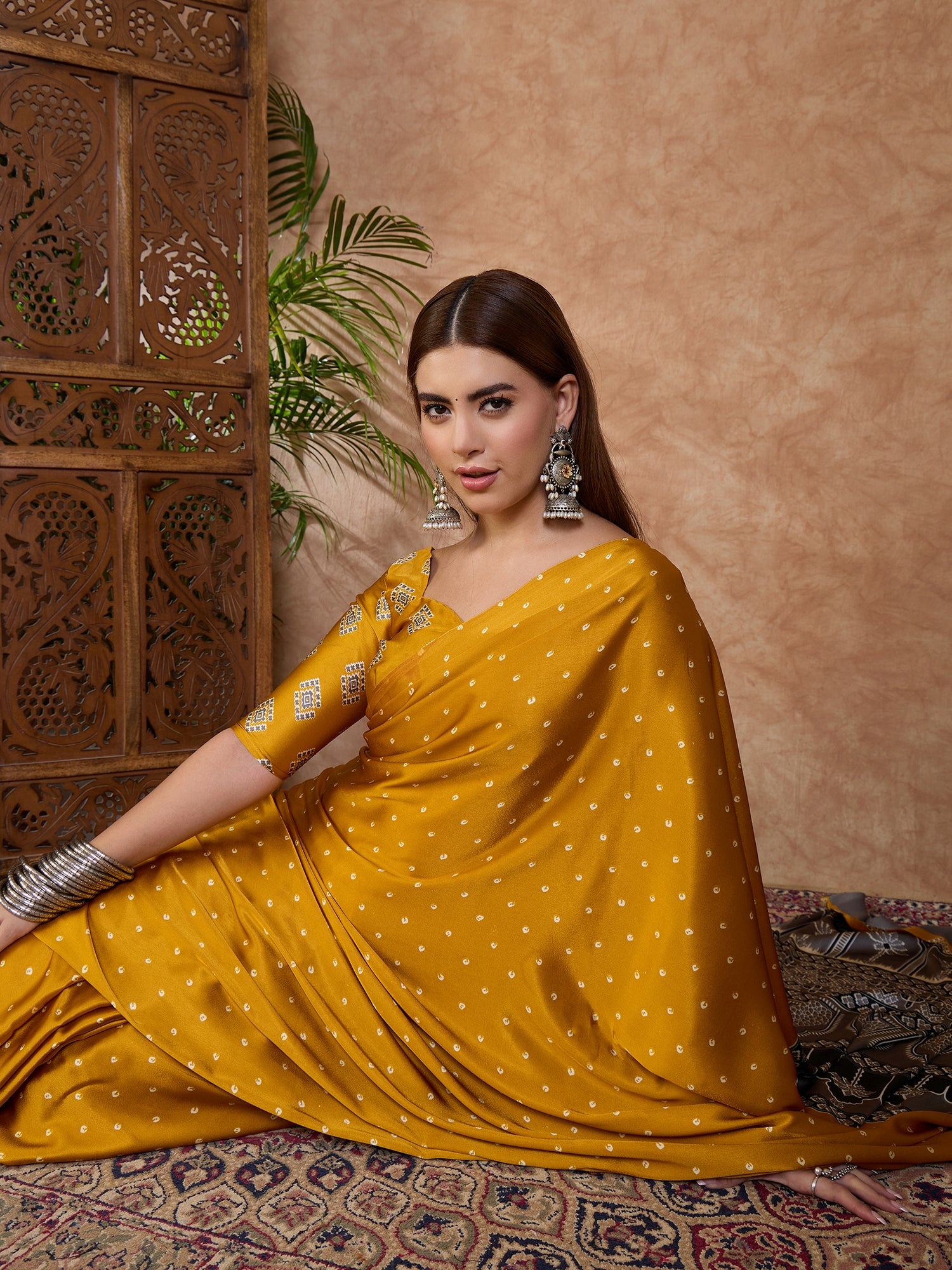 Scrupulous Party Wear Satin Silk Ajrak Printed Rich Pallu Designer Saree With Unstitched Blouse Piece