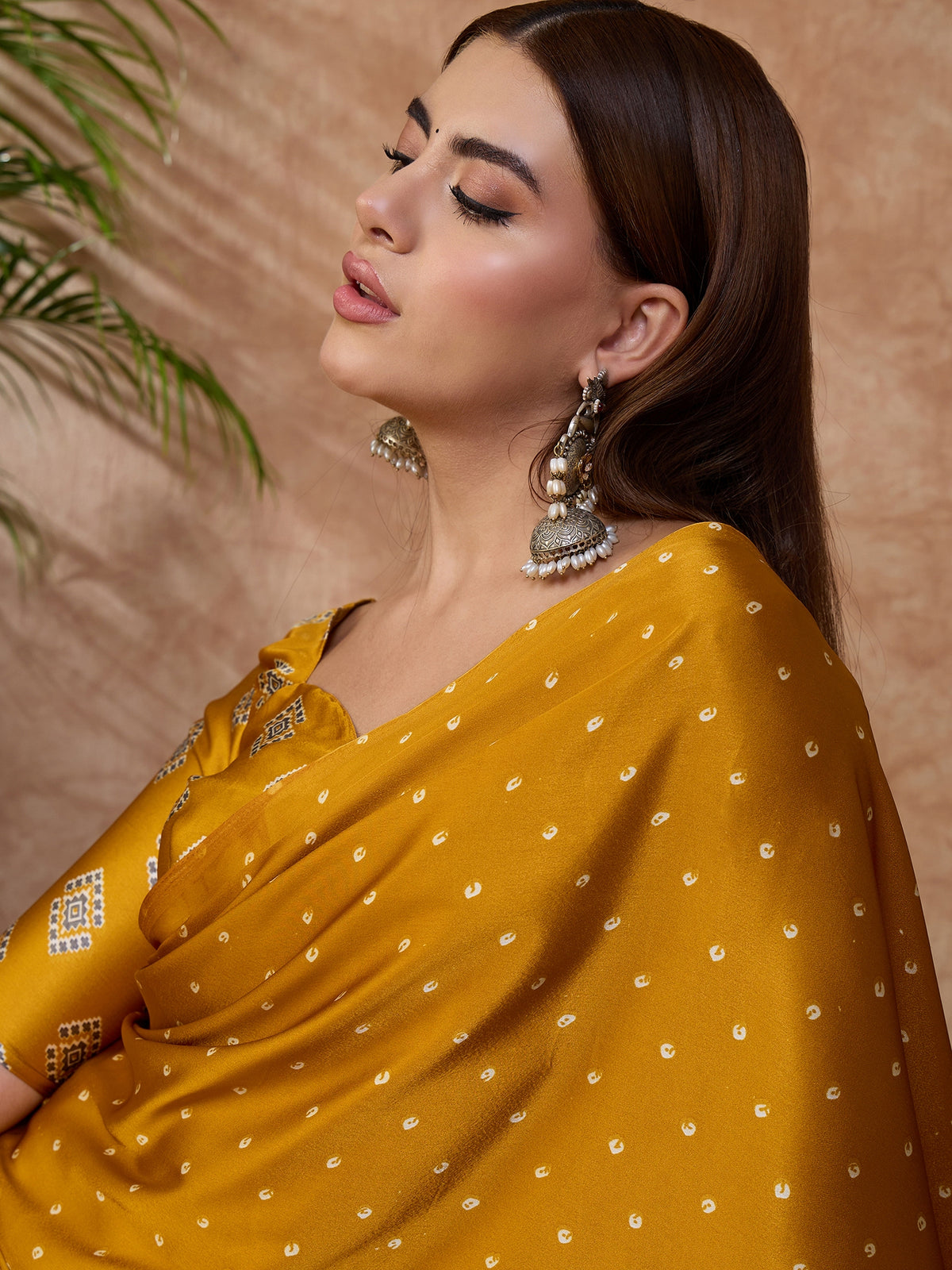 Scrupulous Party Wear Satin Silk Ajrak Printed Rich Pallu Designer Saree With Unstitched Blouse Piece