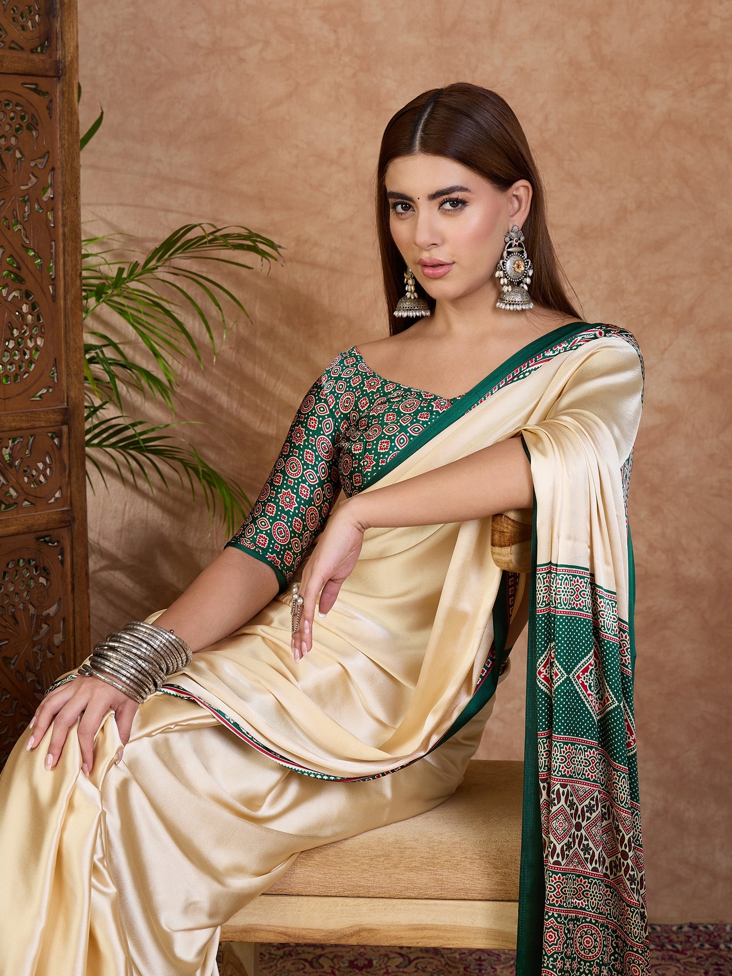 Desirable Function Wear Satin Silk Print Design Rich Pallu Fancy Saree With Unstitched Blouse Piece