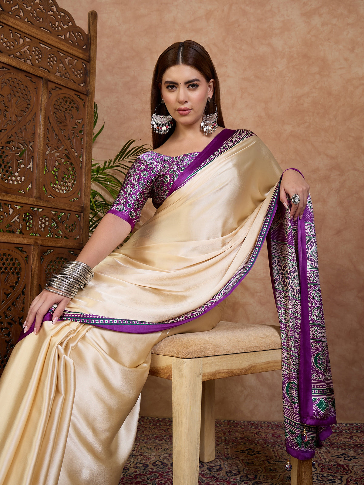 Desirable Function Wear Satin Silk Print Design Rich Pallu Fancy Saree With Unstitched Blouse Piece