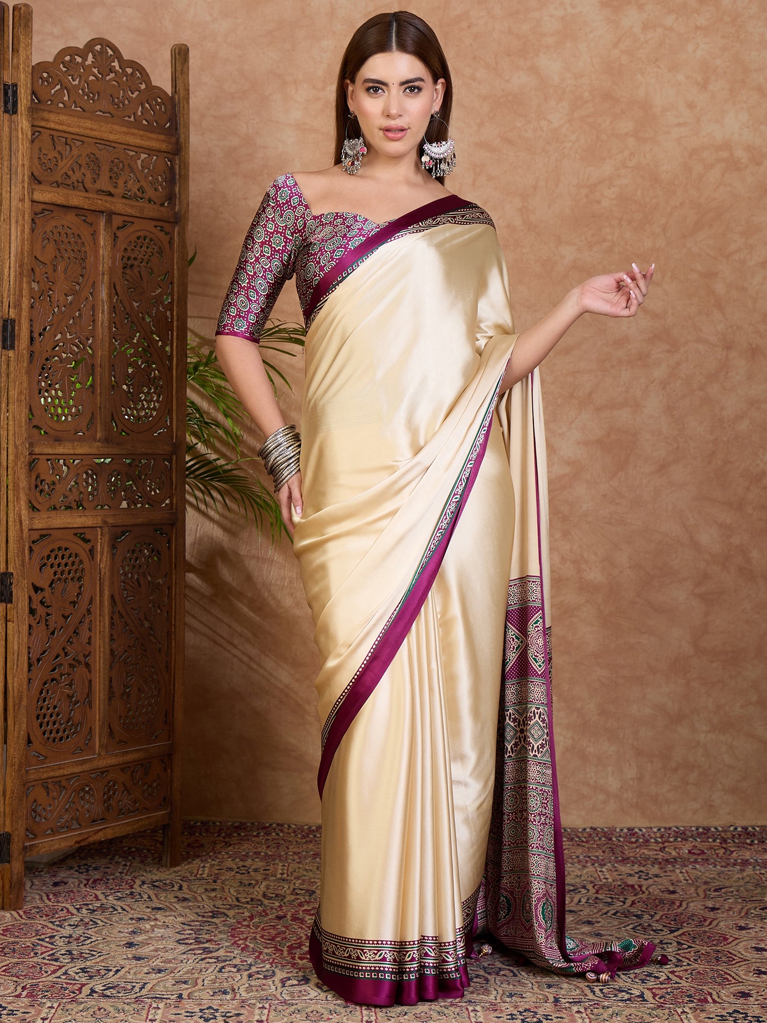 Desirable Function Wear Satin Silk Print Design Rich Pallu Fancy Saree With Unstitched Blouse Piece
