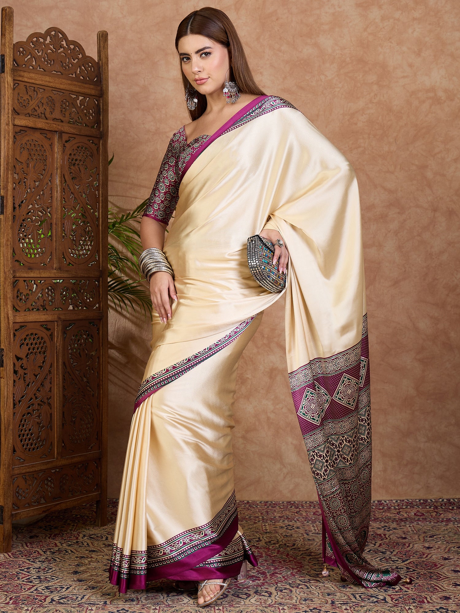 Desirable Function Wear Satin Silk Print Design Rich Pallu Fancy Saree With Unstitched Blouse Piece