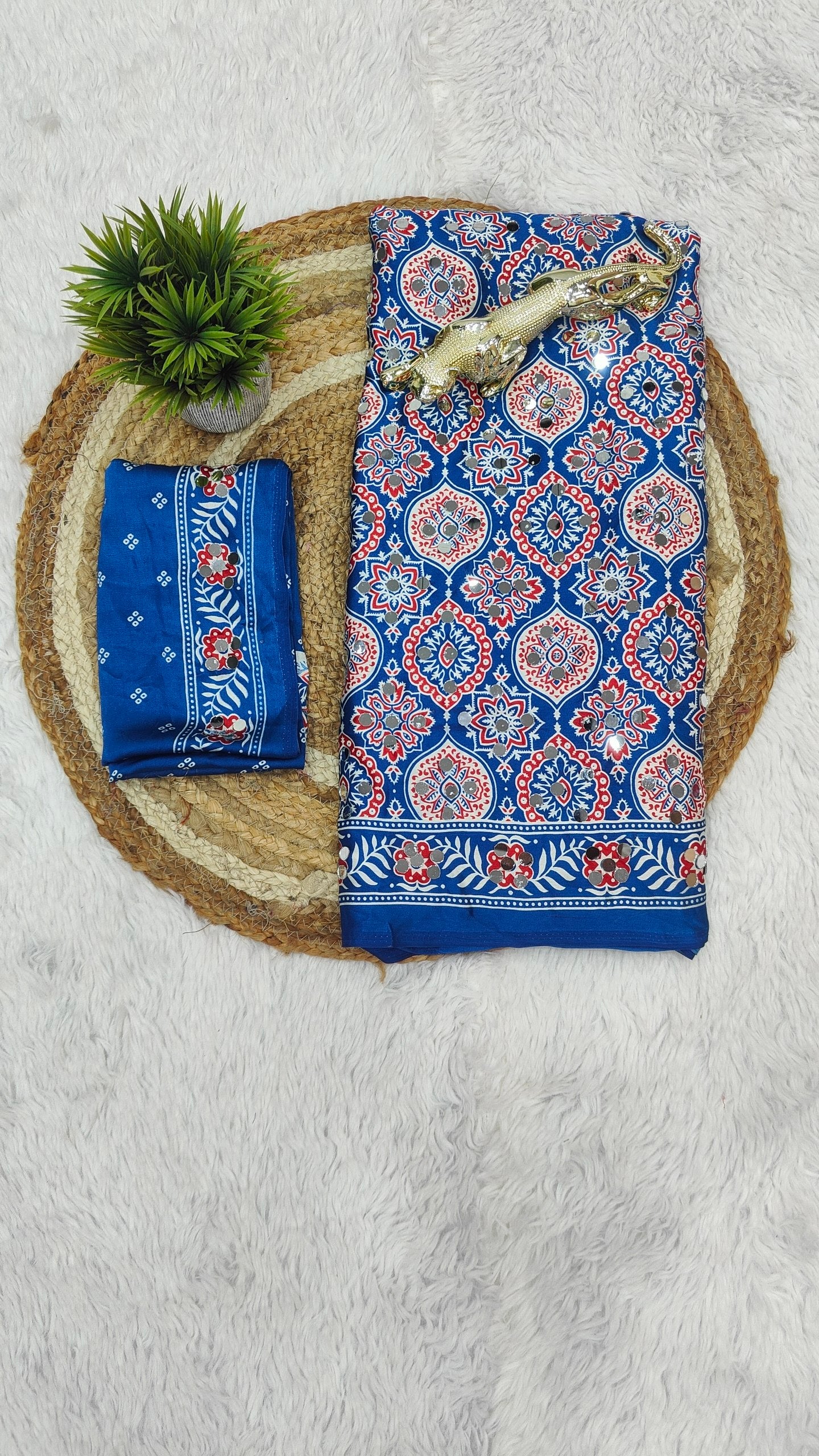 Charming Festive Wear Satin Silk Heavy Mirror n Latkan Pallu Designer Saree With Unstitched Blouse Piece
