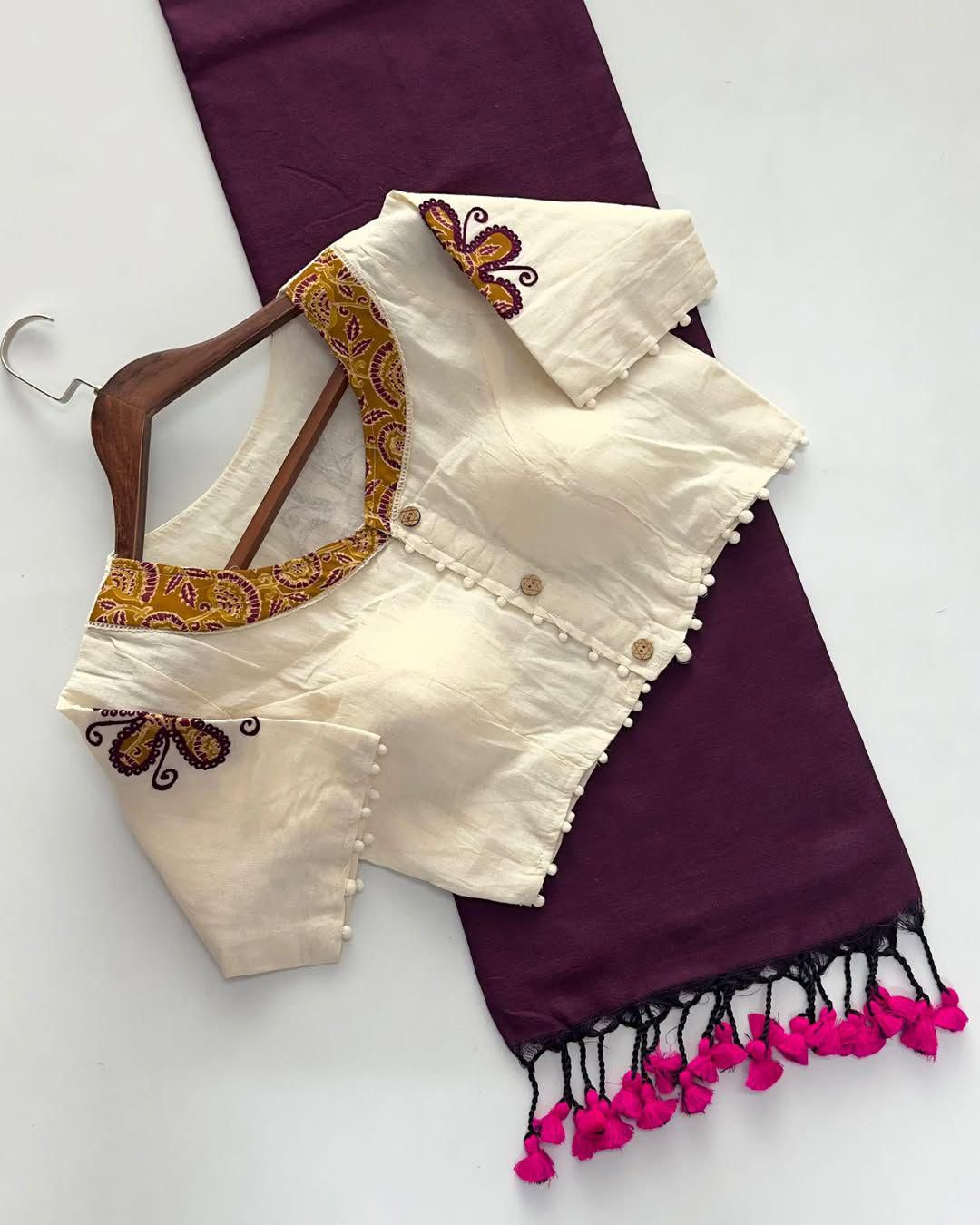 Latest Cotton Fabric Tussels Work Fancy Designer Function Wear Saree With Stitched Blouse