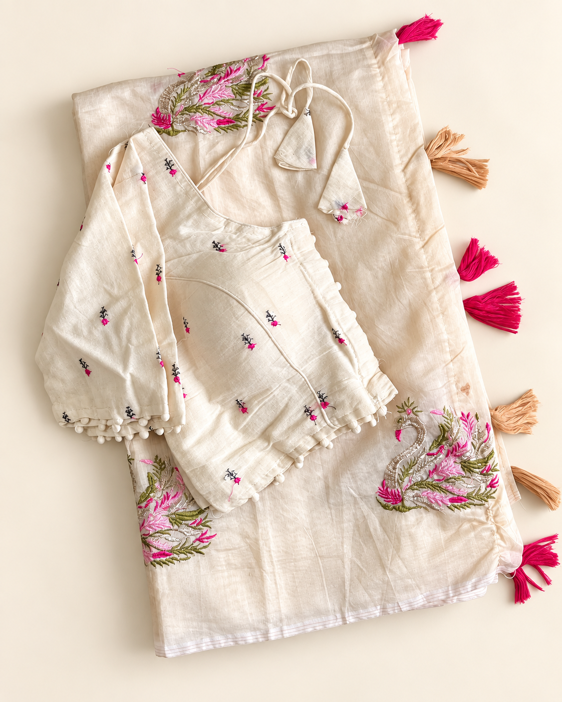 Excellent Festive Wear Chanderi Cotton Embroidery n Tussels Work Fancy Designer Festive Wear Saree With Stitched Blouse