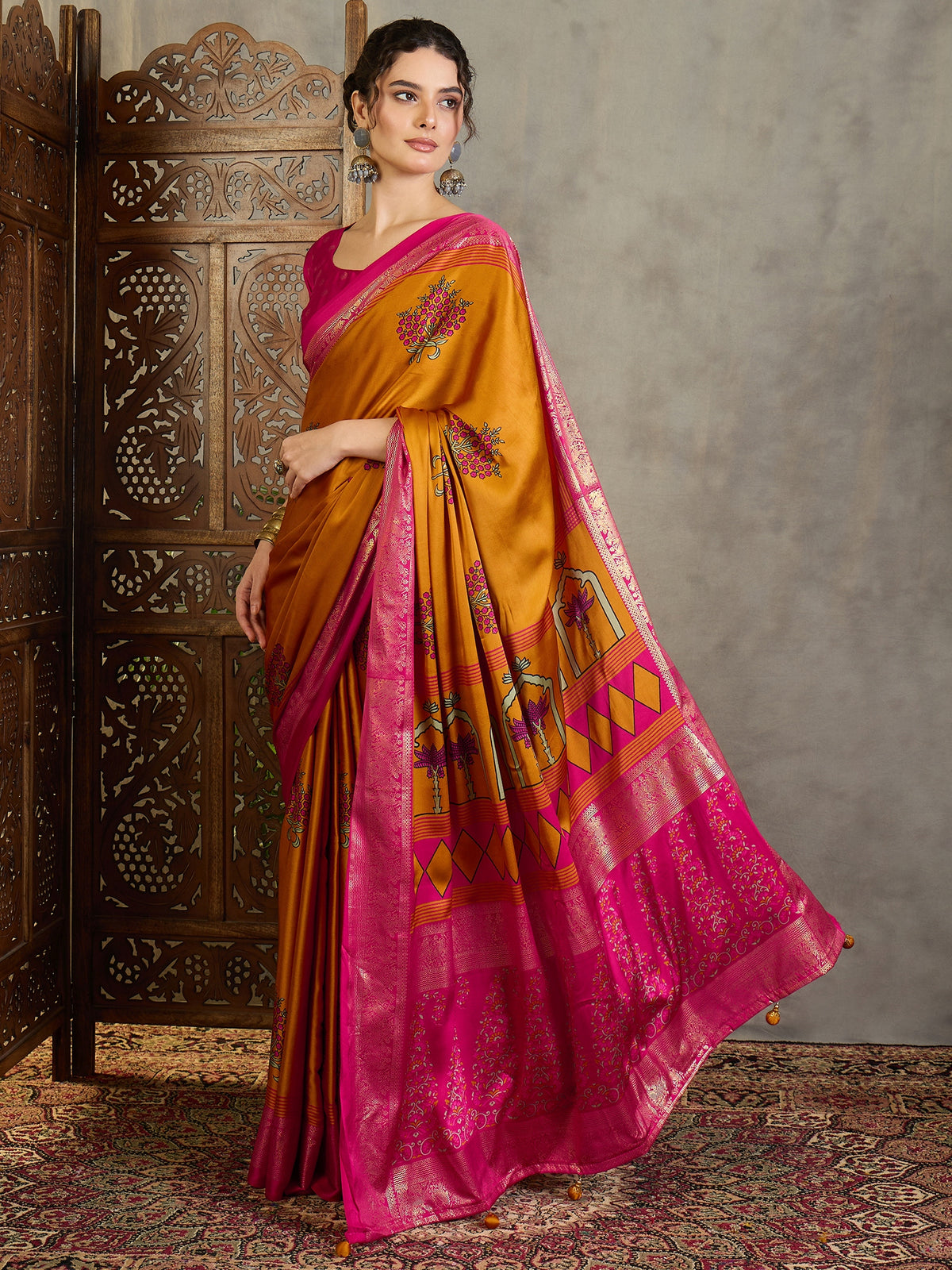 Divine Wedding Wear Silk Jacquard Border Rich Pallu Designer Saree With Unstitched Blouse Piece