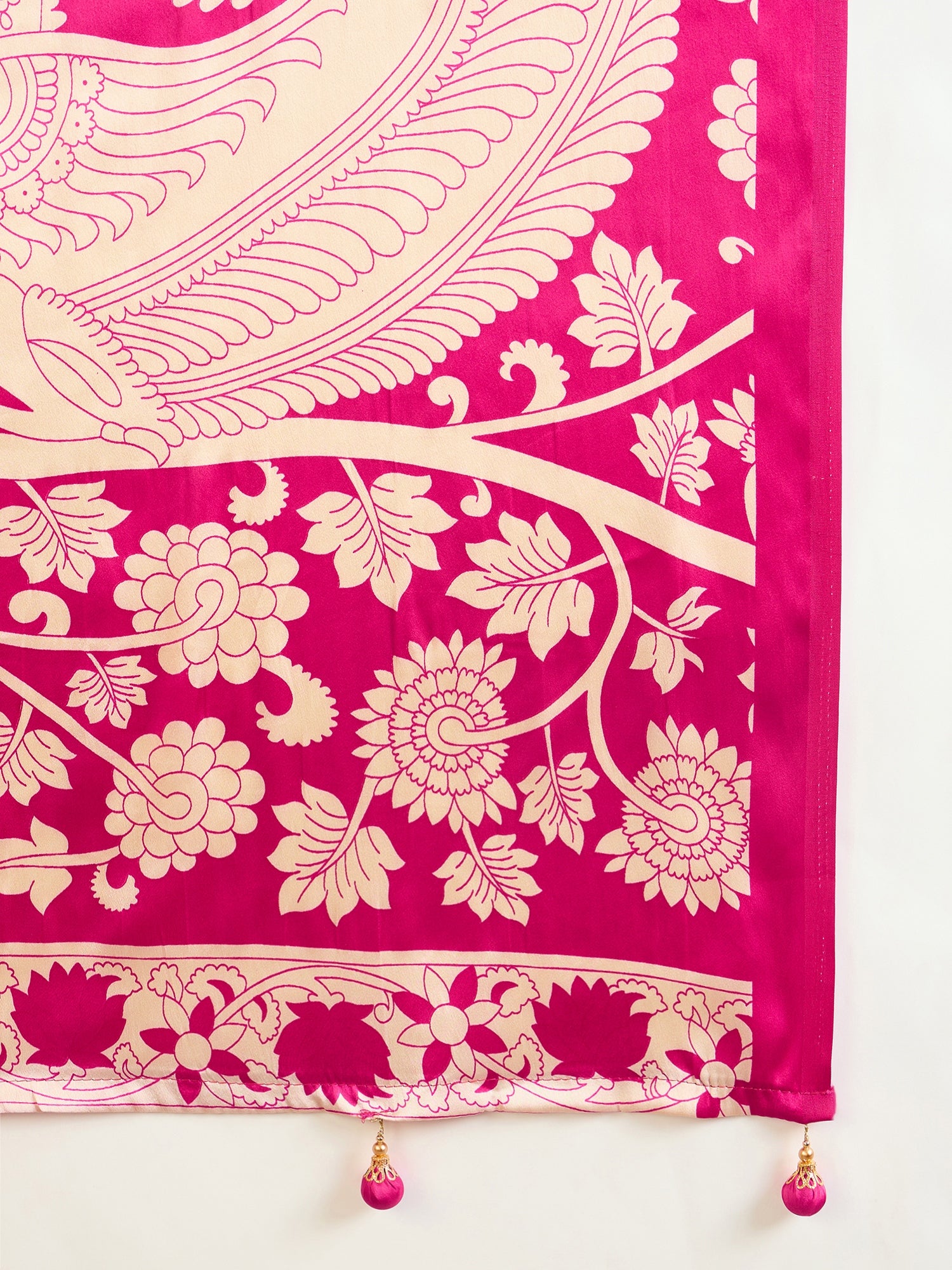 Exuberant Party Wear Satin Silk Floral Print Tussle Work Fancy Designer Saree With Unstitched Blouse