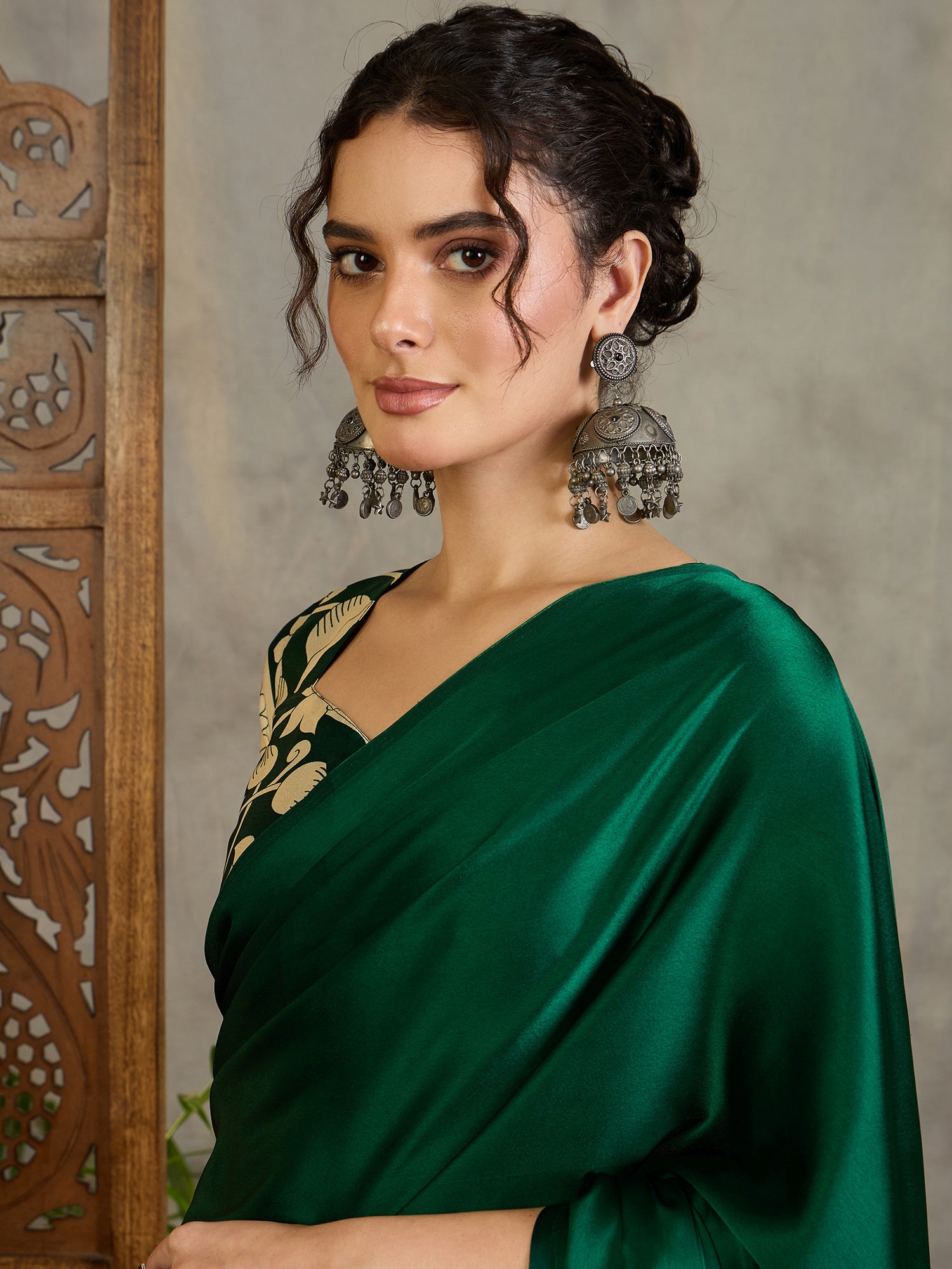 Exuberant Party Wear Satin Silk Floral Print Tussle Work Fancy Designer Saree With Unstitched Blouse