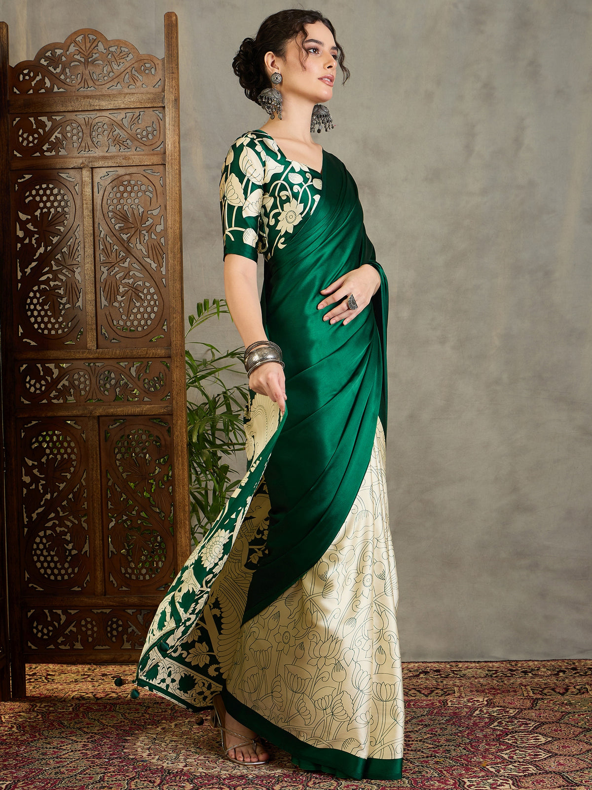 Exuberant Party Wear Satin Silk Floral Print Tussle Work Fancy Designer Saree With Unstitched Blouse
