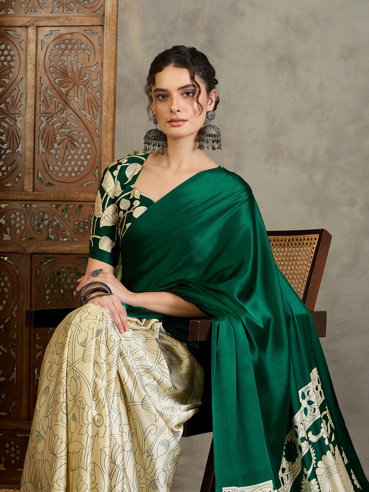 Exuberant Party Wear Satin Silk Floral Print Tussle Work Fancy Designer Saree With Unstitched Blouse