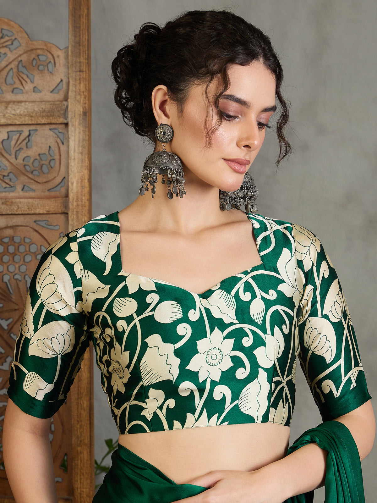 Exuberant Party Wear Satin Silk Floral Print Tussle Work Fancy Designer Saree With Unstitched Blouse
