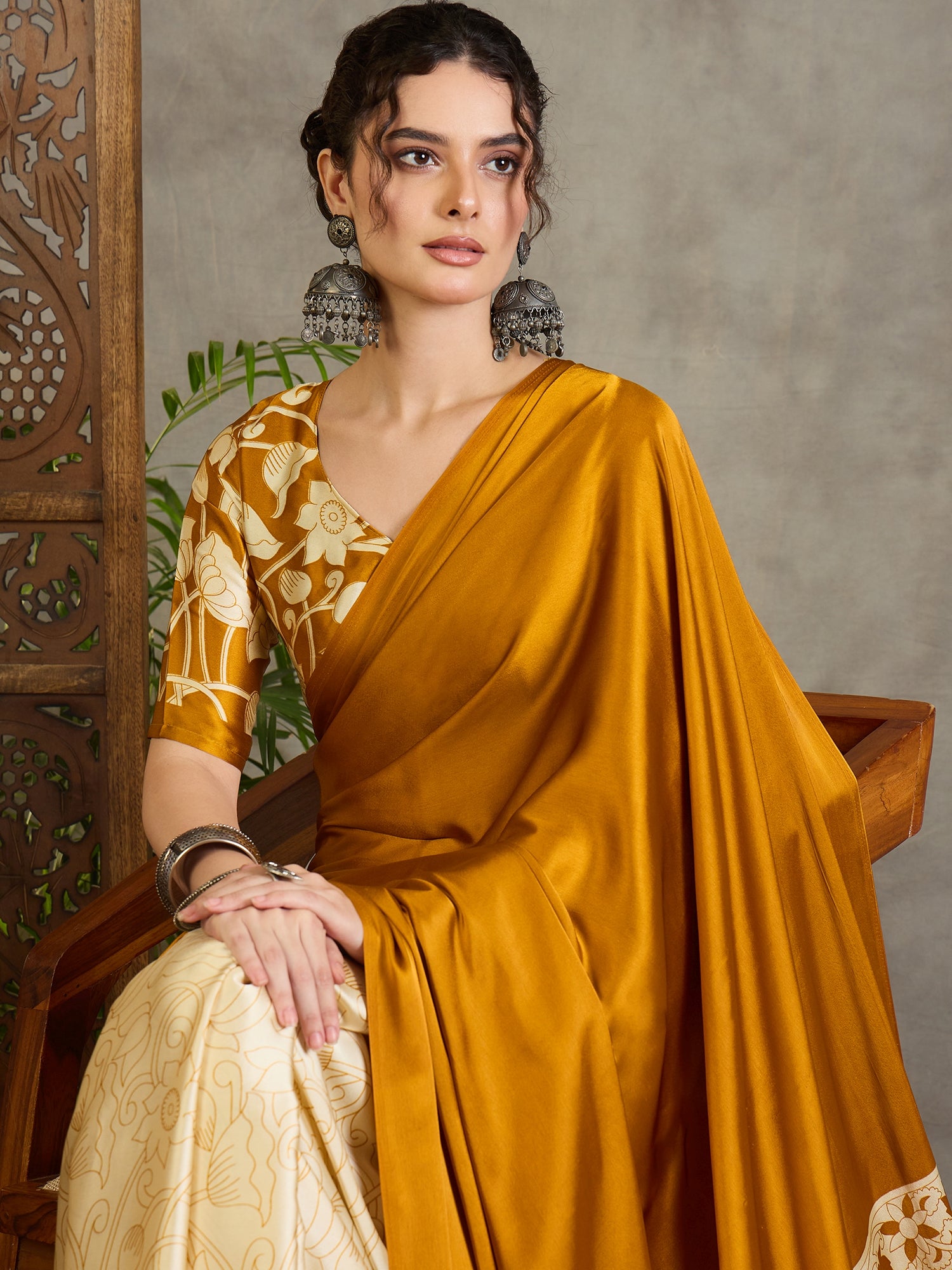 Exuberant Party Wear Satin Silk Floral Print Tussle Work Fancy Designer Saree With Unstitched Blouse