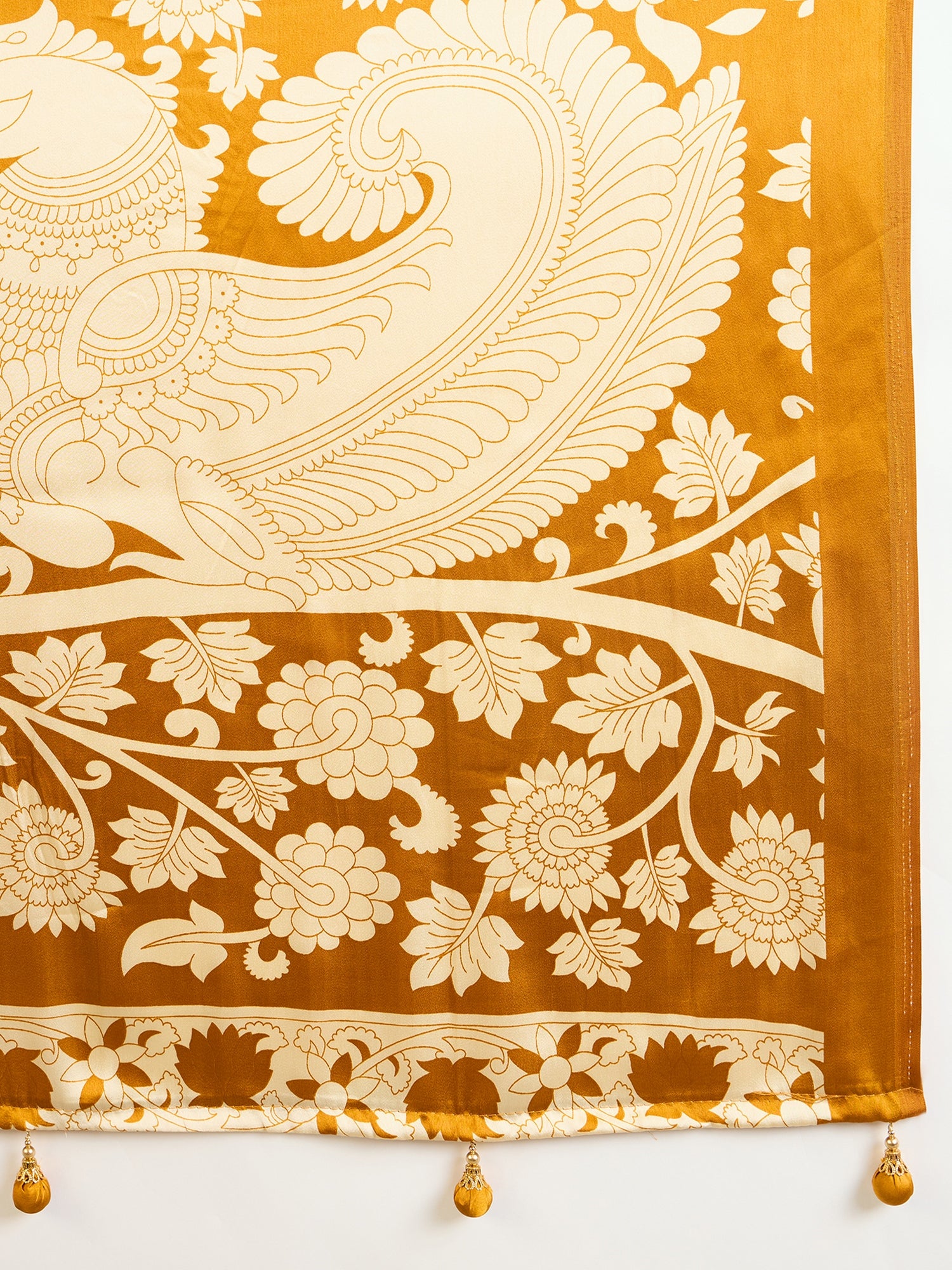 Exuberant Party Wear Satin Silk Floral Print Tussle Work Fancy Designer Saree With Unstitched Blouse