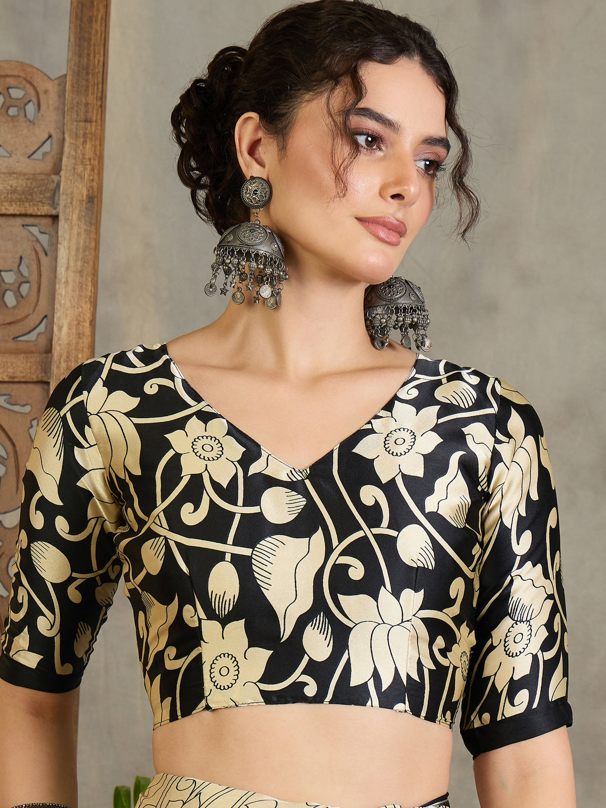 Exuberant Party Wear Satin Silk Floral Print Tussle Work Fancy Designer Saree With Unstitched Blouse