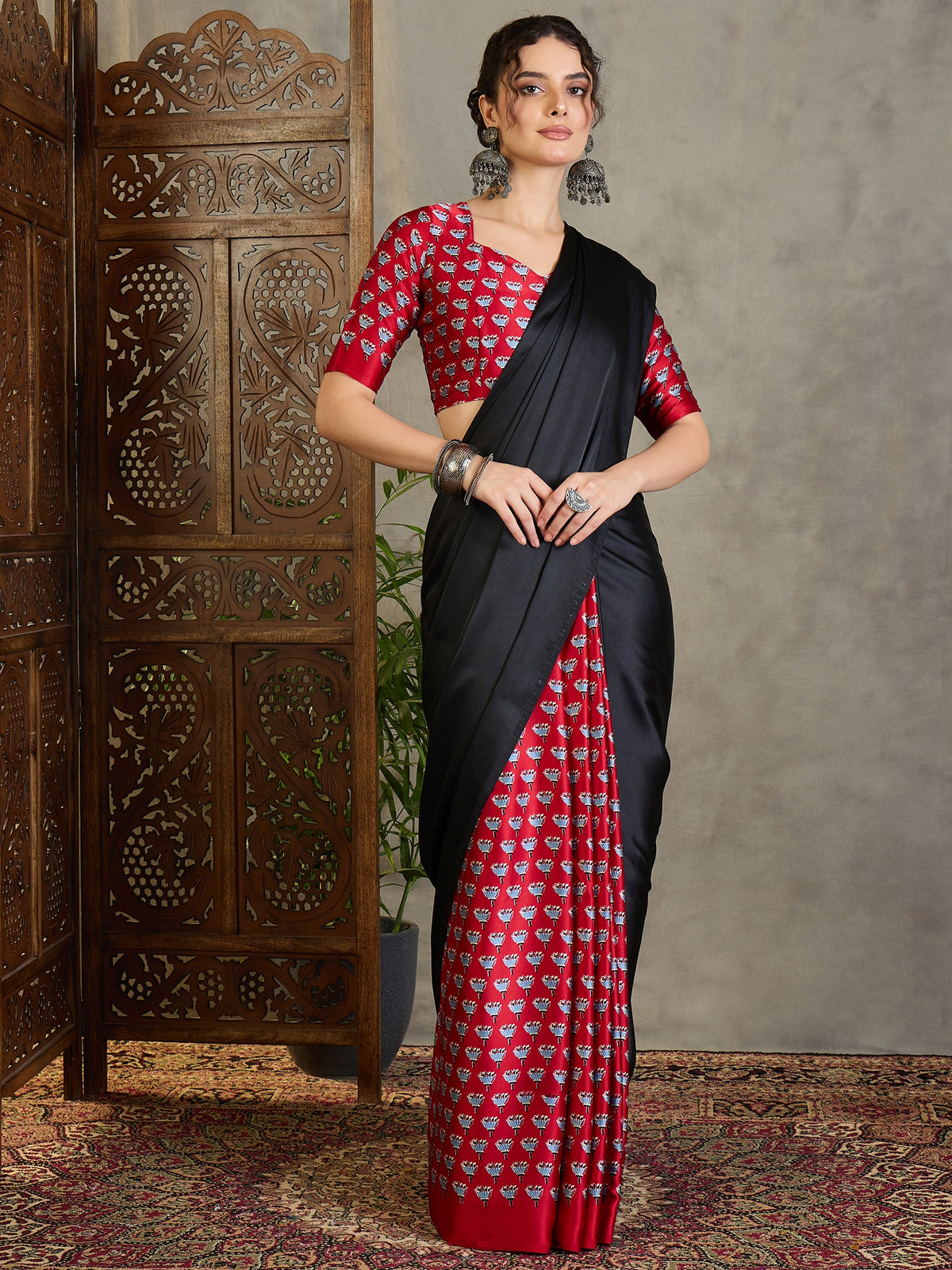 Regal Wedding Wear Satin Silk Print Design Rich Pallu Fancy Saree With Unstitched Blouse Piece